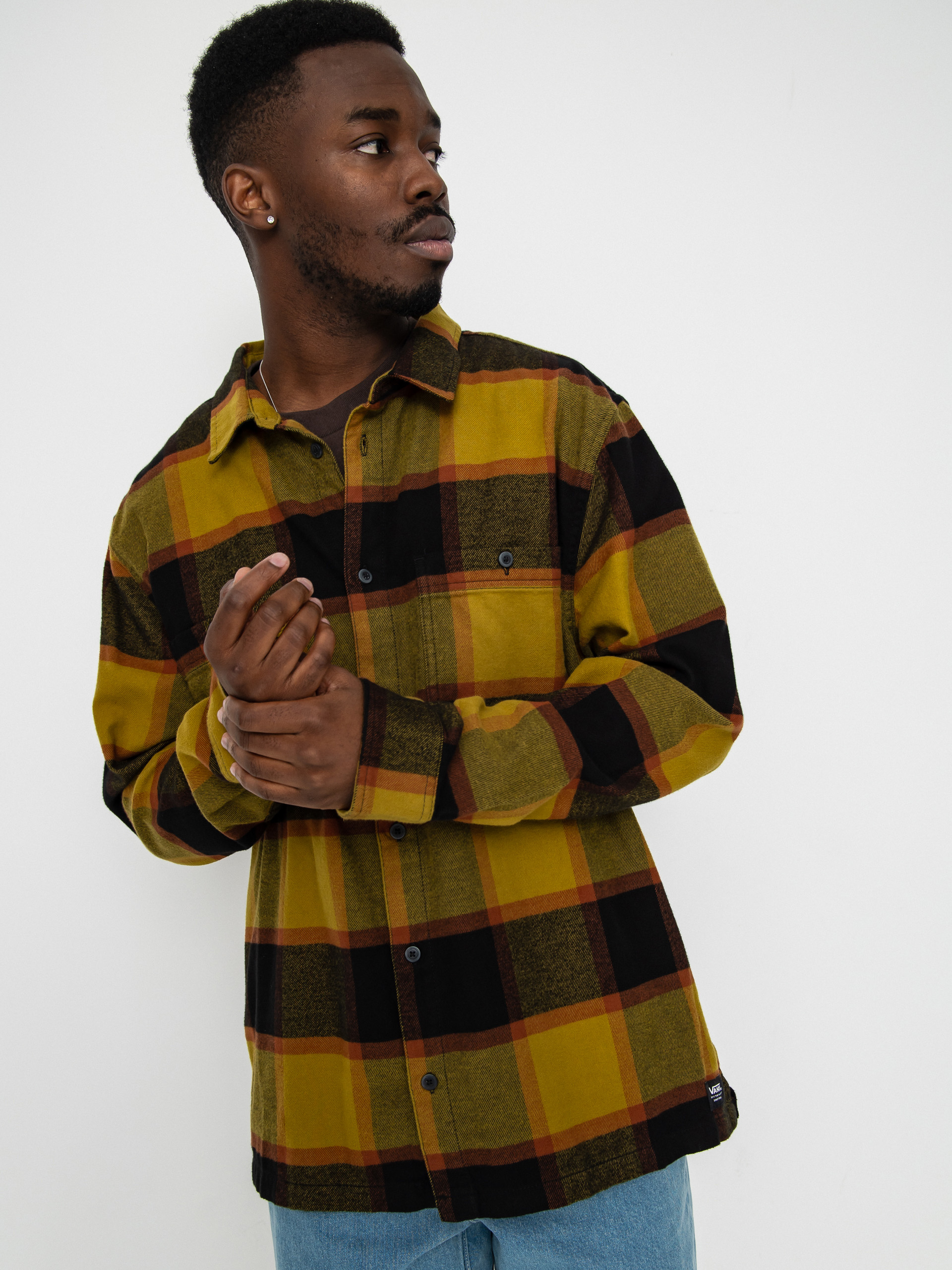 Kou0161ile Vans Larkspur Plaid Flannel (burnt gold/black)
