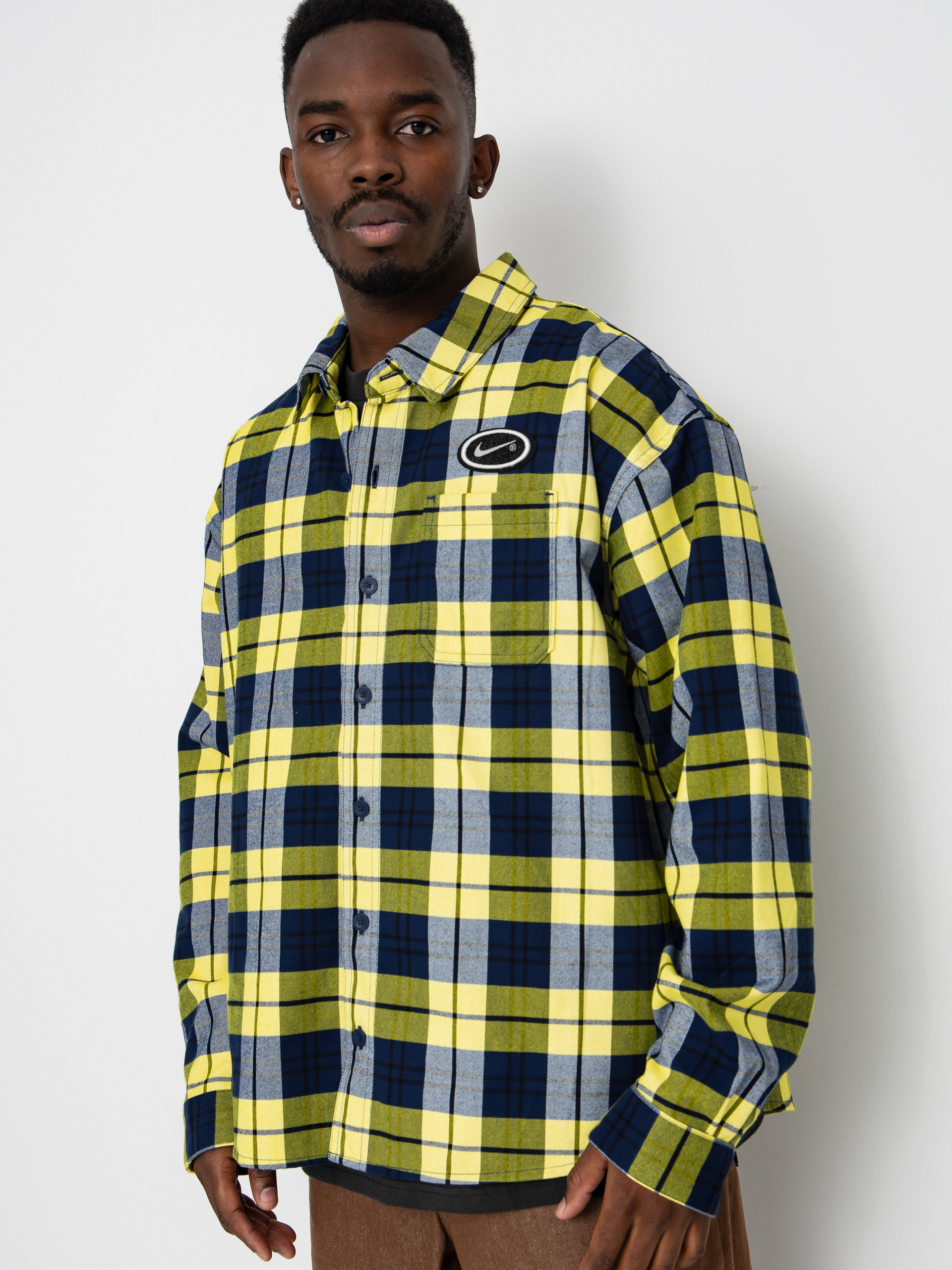 Košile Nike SB Flnnl Koston (midnight navy/speed yellow)