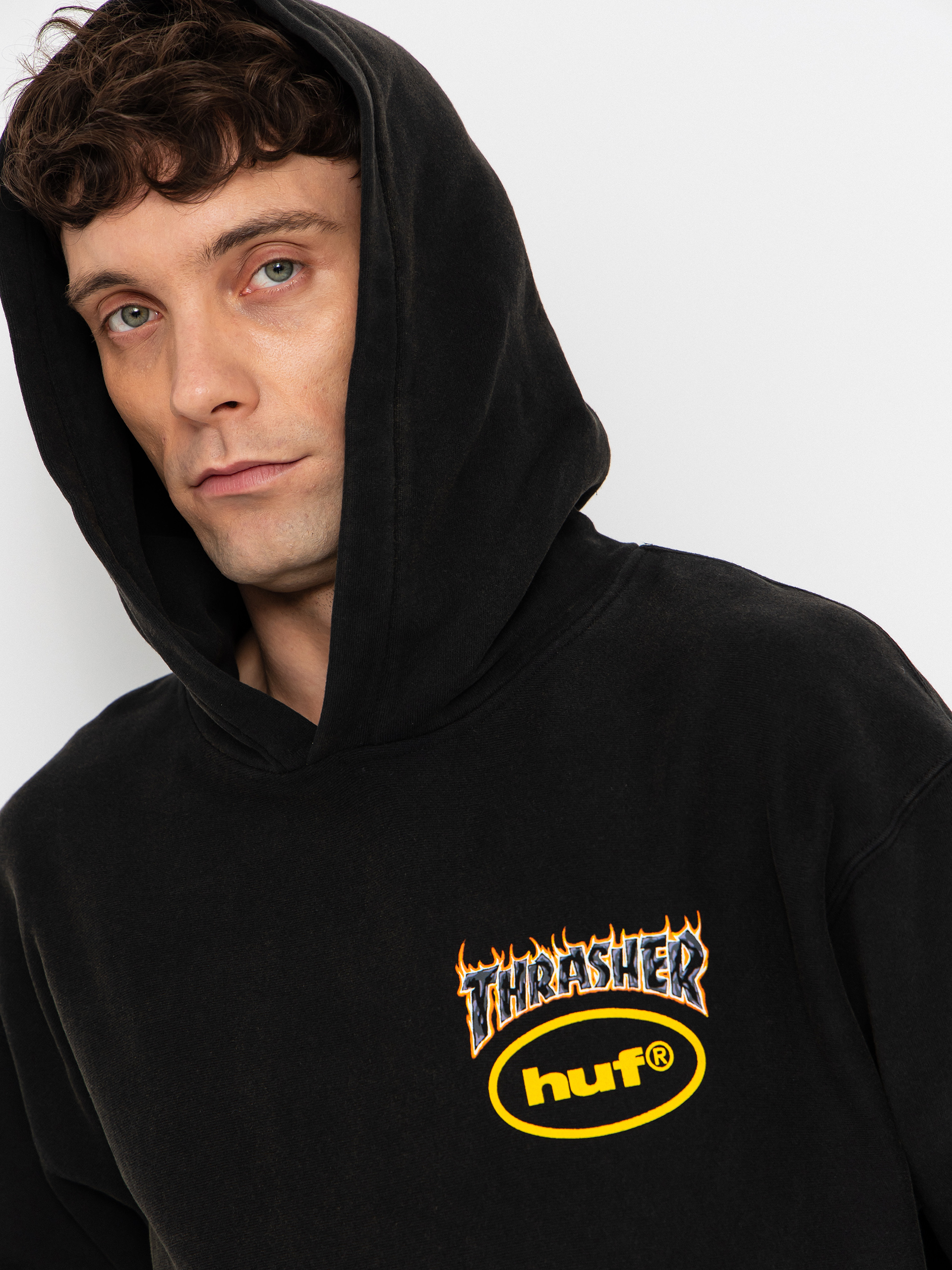 Mikina s kapucí HUF X Thrasher Meltdown Heavyweight HD (washed black)