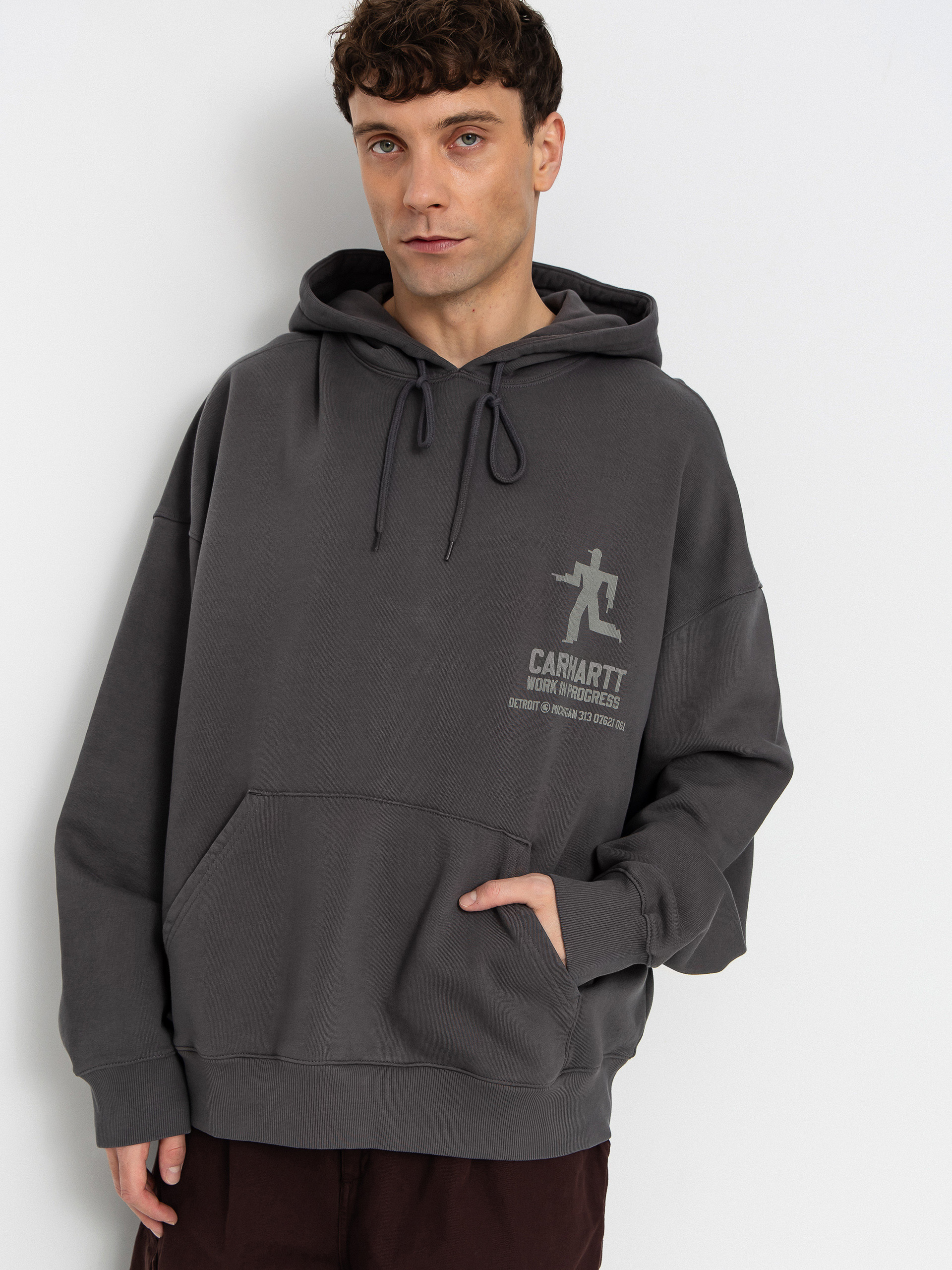 Mikina s kapucí Carhartt WIP Distance HD (graphite/stone dyed)