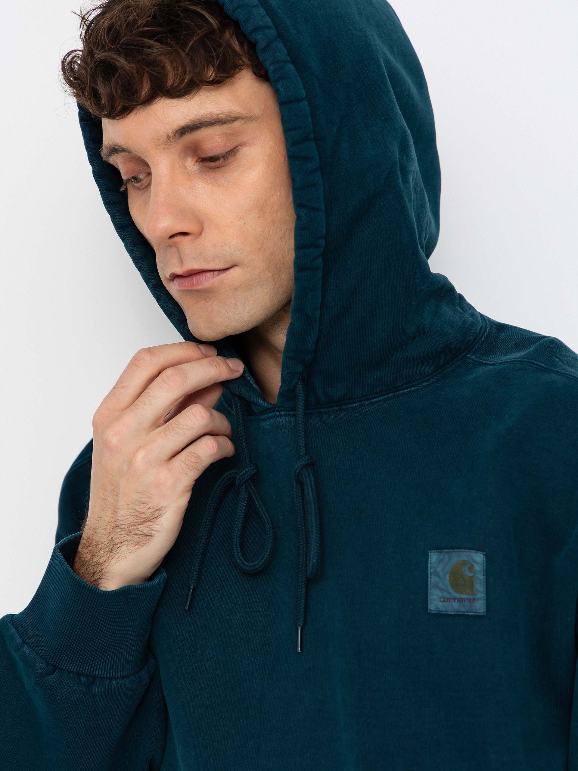 Mikina s kapucí Carhartt WIP Vista HD (deep lagoon/garment dyed)