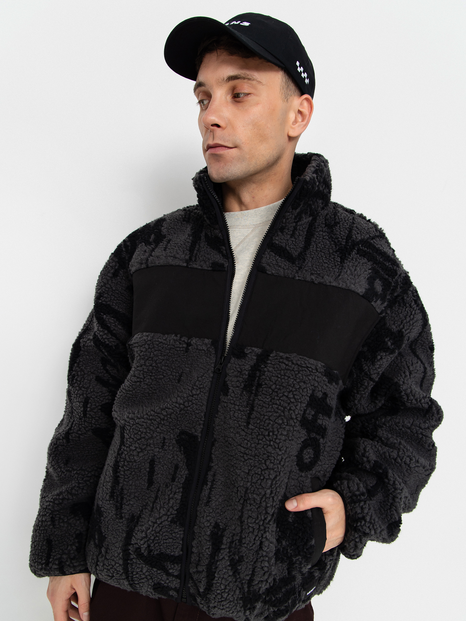 Fleecová mikina Vans Stiller Sherpa Full Zip (asphalt/black)