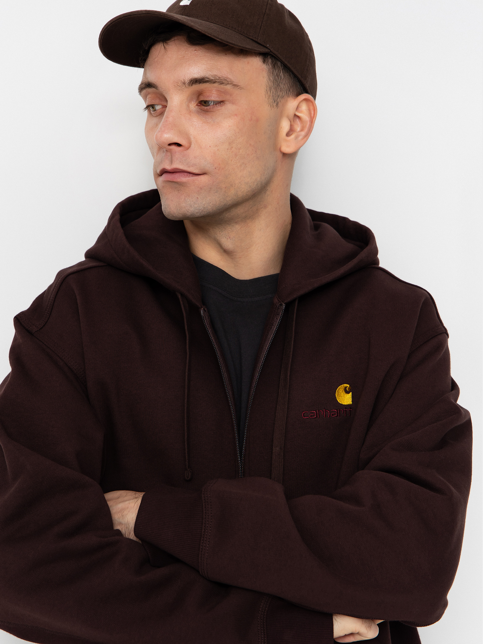 Mikina s kapucí Carhartt WIP American Script ZHD (palisander)