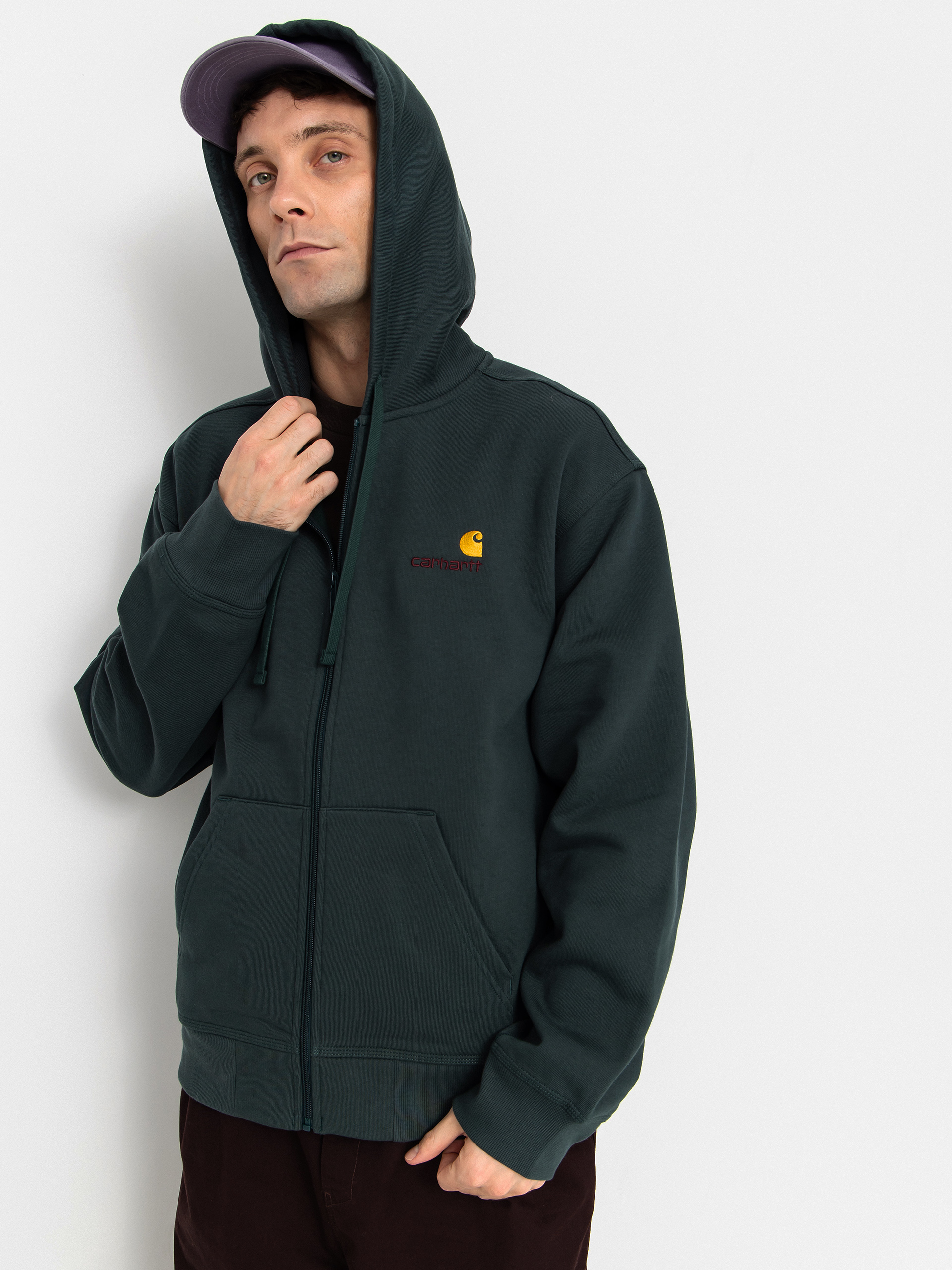 Mikina s kapucí Carhartt WIP American Script ZHD (kale green)