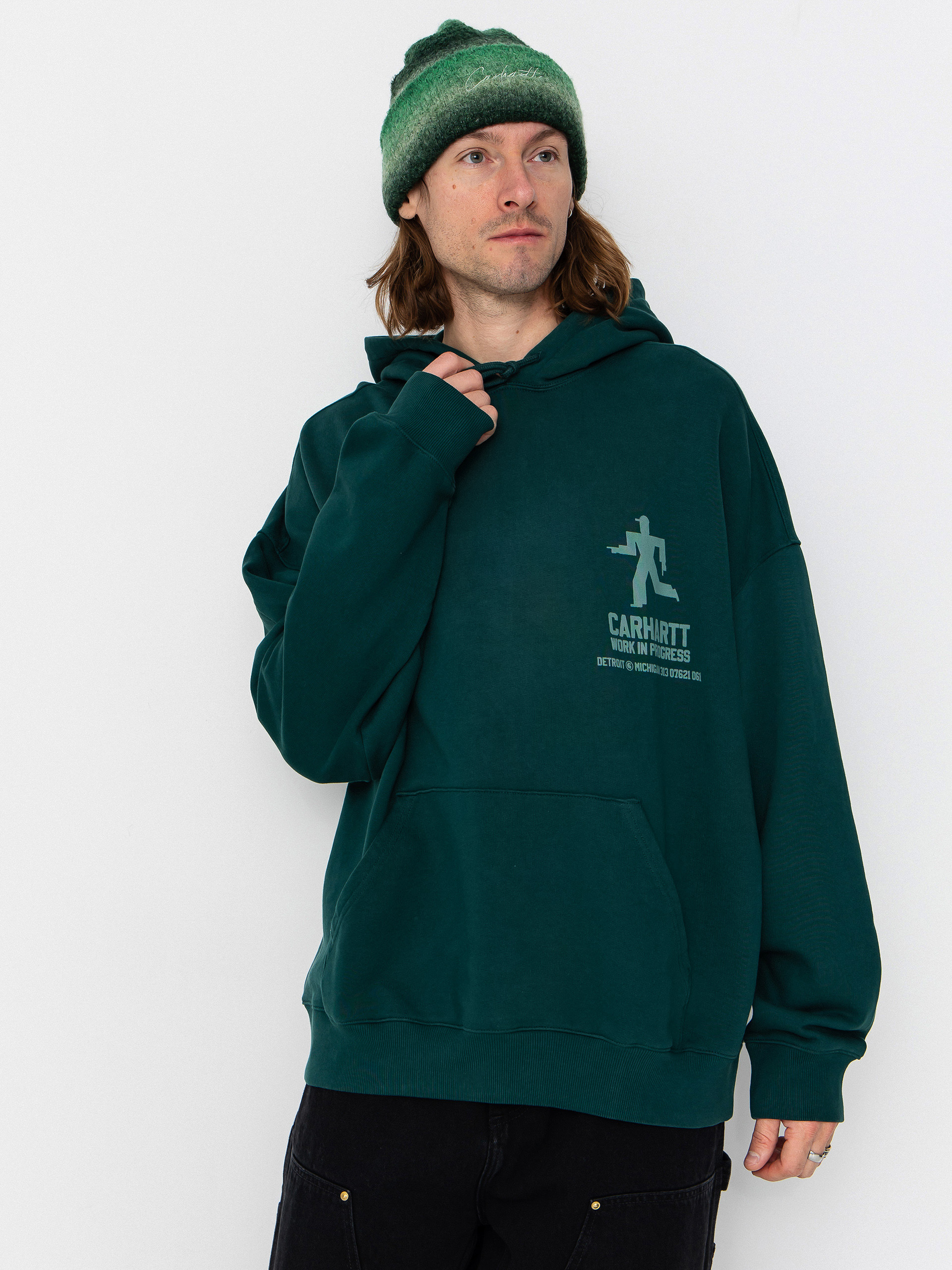 Mikina s kapucí Carhartt WIP Distance HD (dark fir/stone dyed)