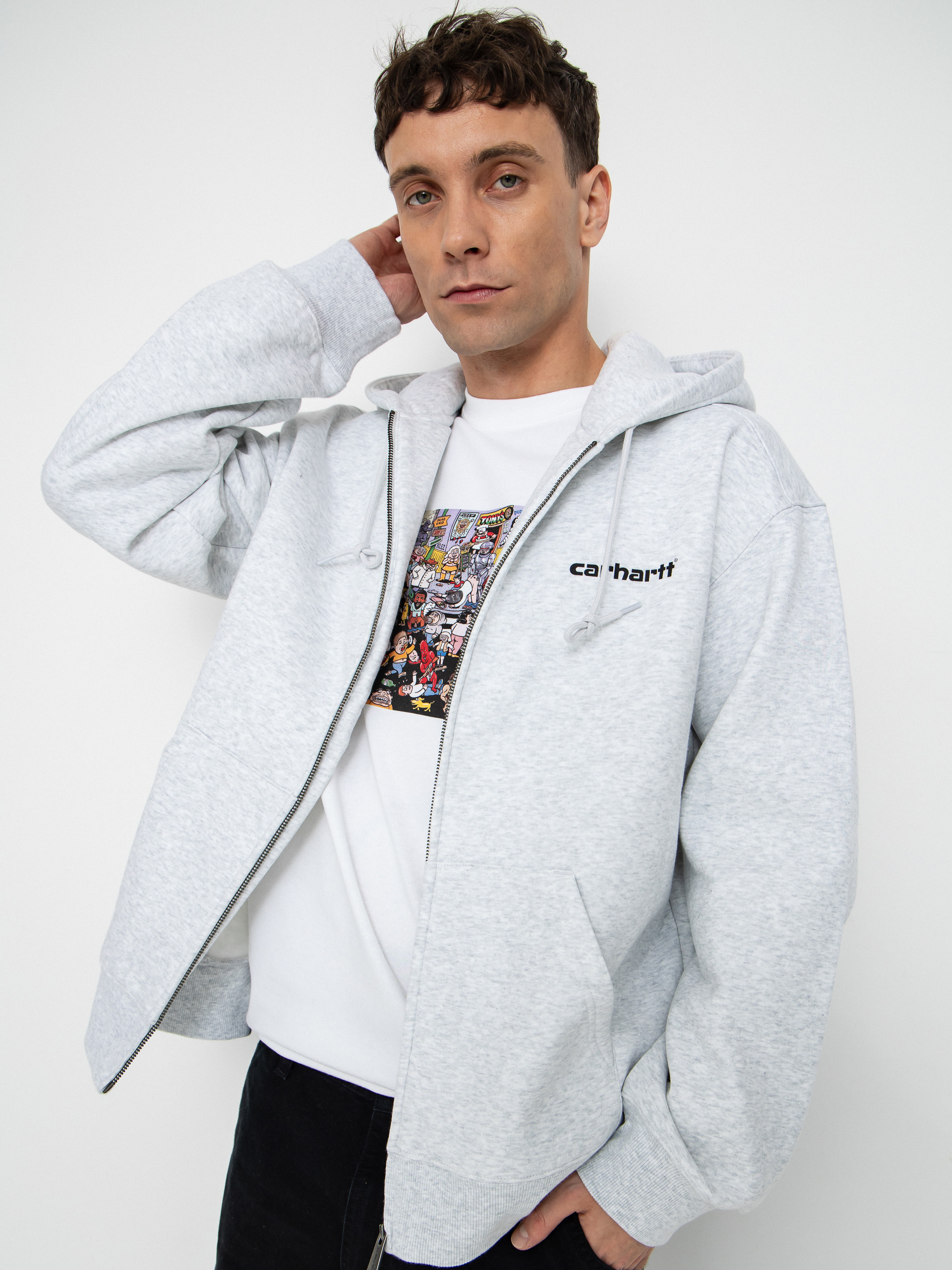 Mikina s kapucí Carhartt WIP Archive Lines ZHD (ash heather)