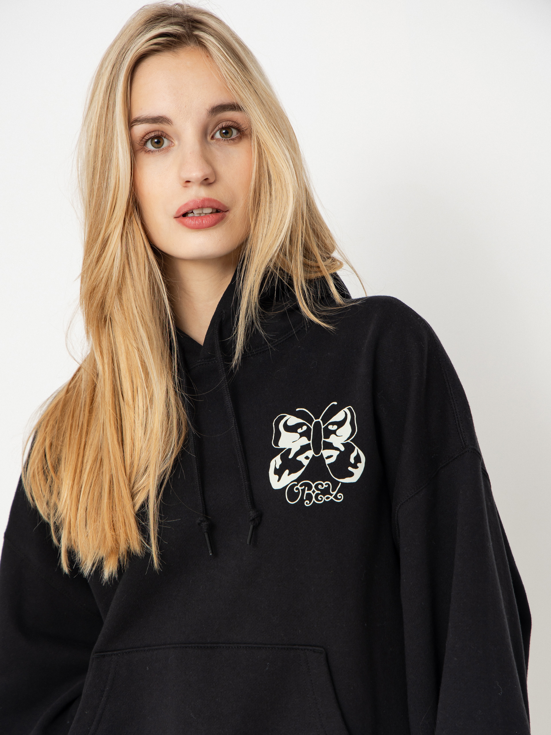 Mikina s kapucí OBEY Butterfly Baggy Relaxed HD Wmn (digital black)