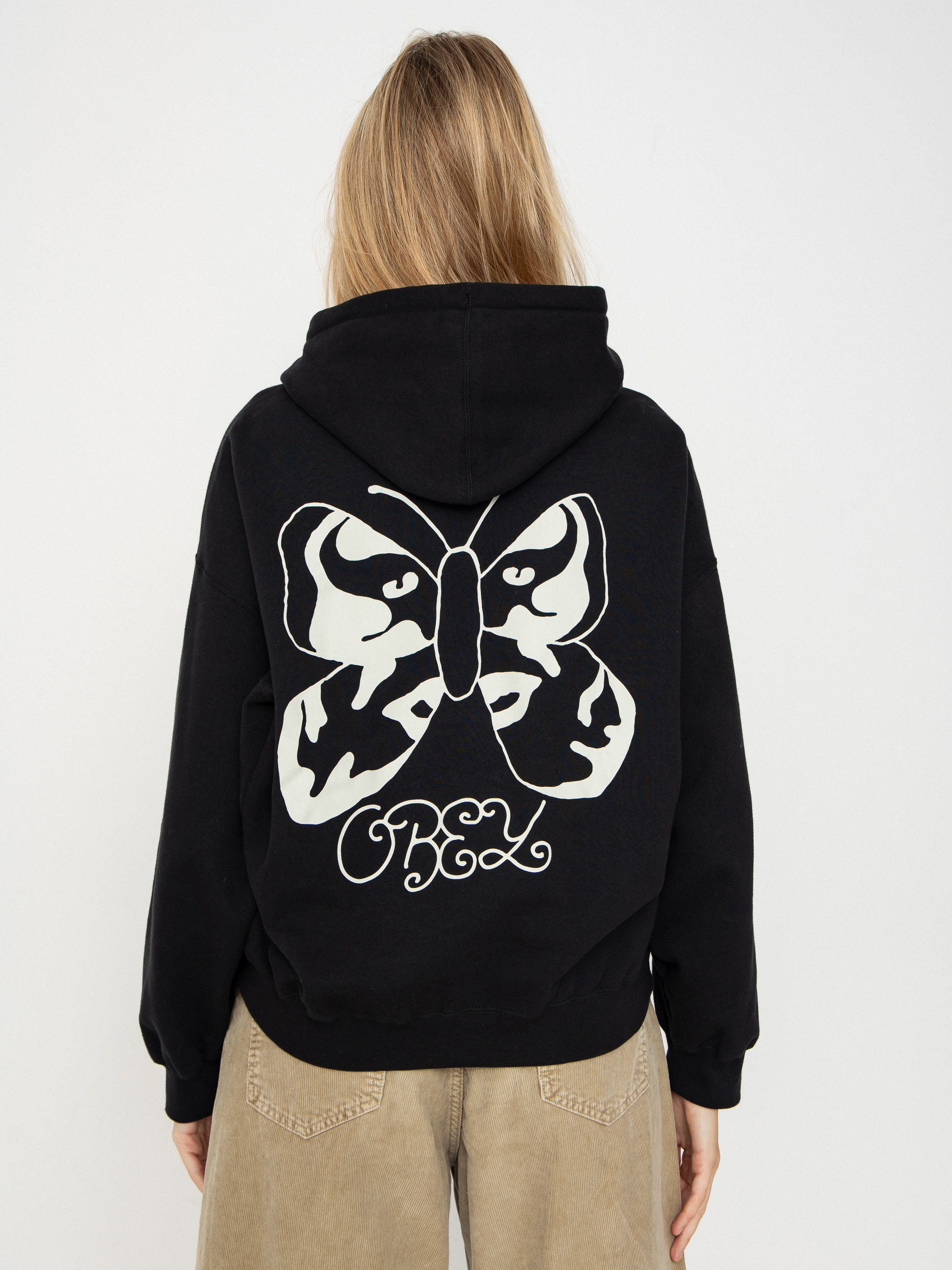 Mikina s kapucí OBEY Butterfly Baggy Relaxed HD Wmn (digital black)