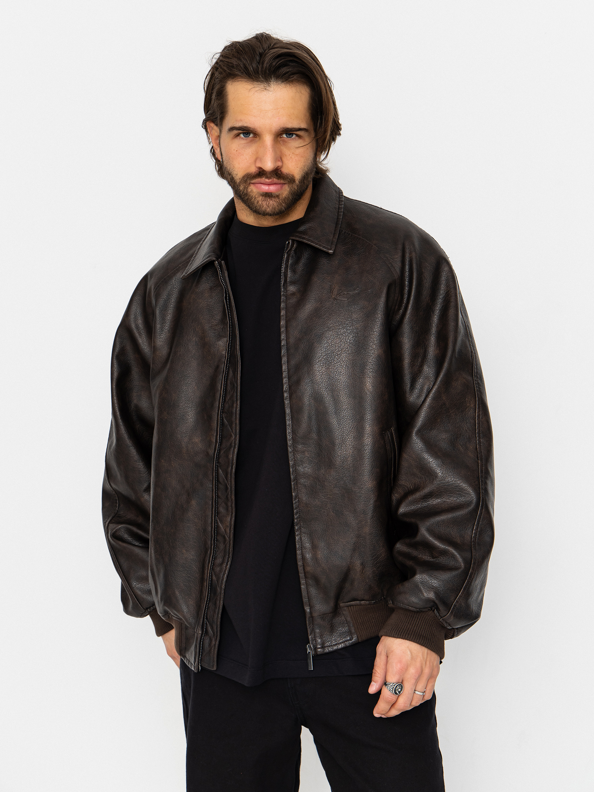 Bunda Karl Kani Signature Pu Leather Bomber (brown)