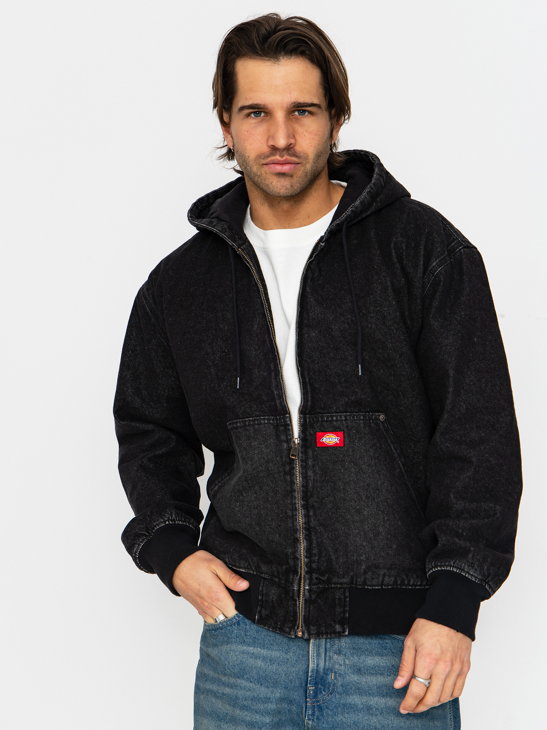 Bunda Dickies Hilham Lined Denim Hooded Bomber (black wash faded)