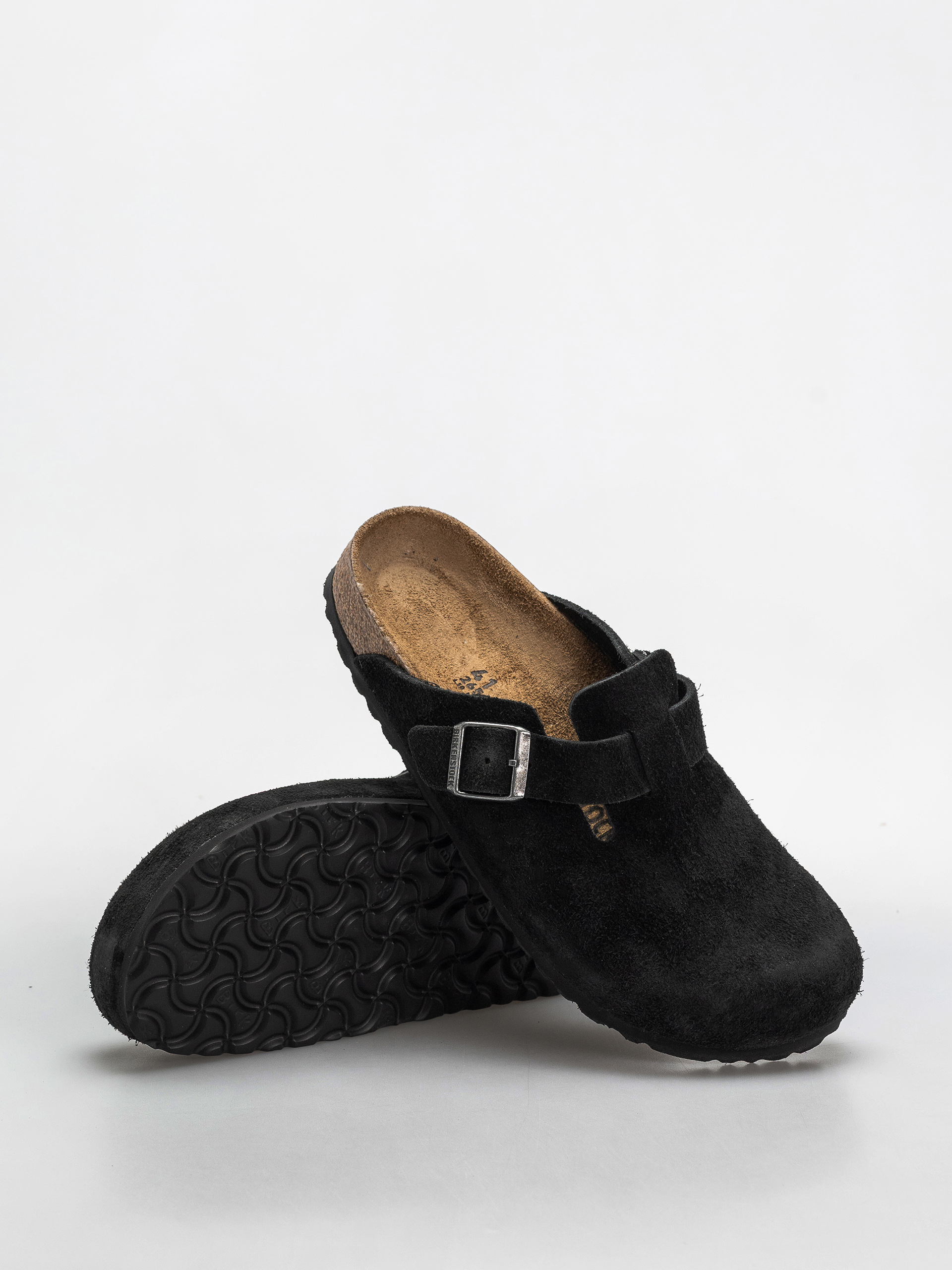 Plážovky Birkenstock Boston Suede Leather Narrow (black)