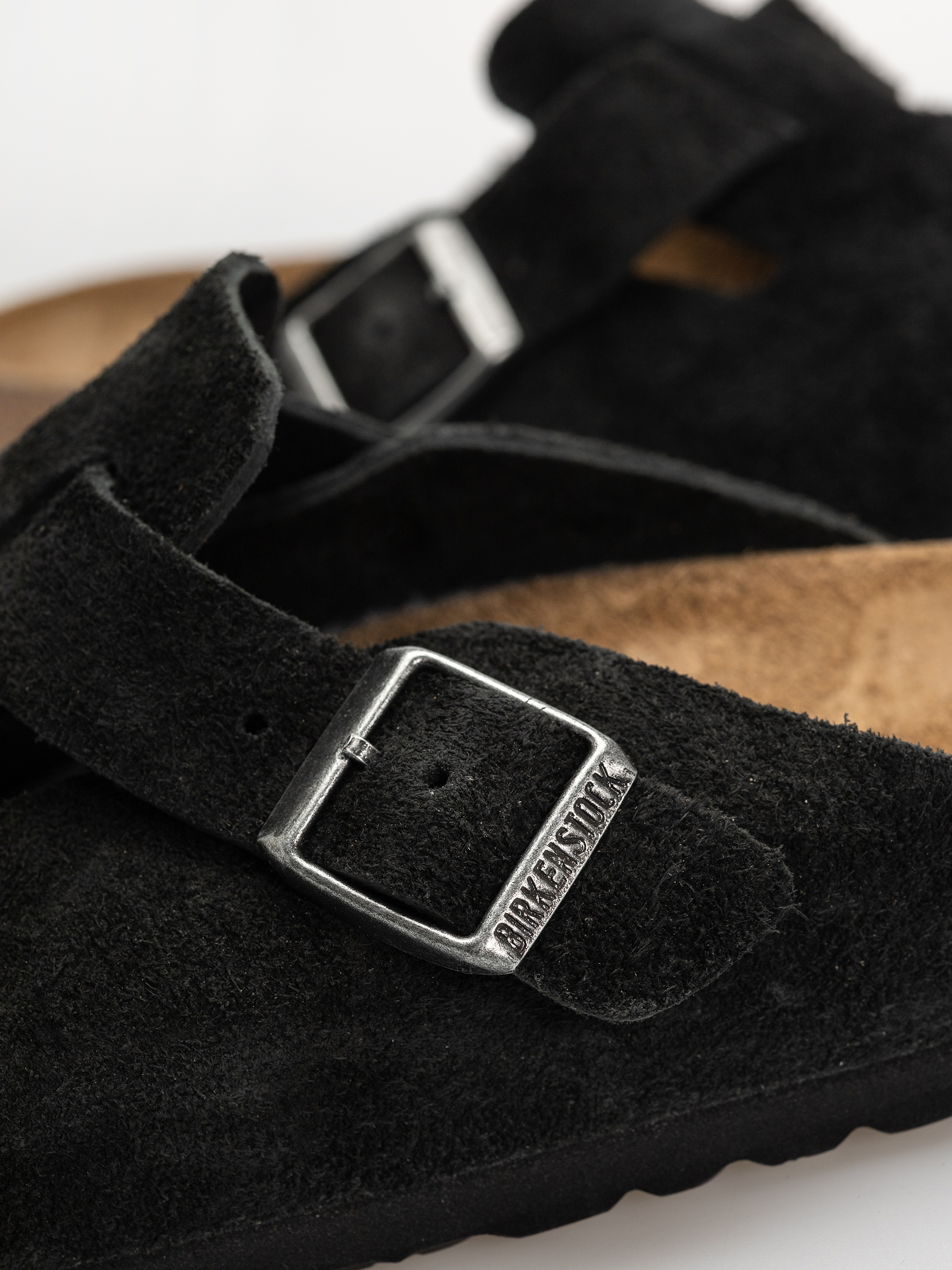 Plážovky Birkenstock Boston Suede Leather Narrow (black)