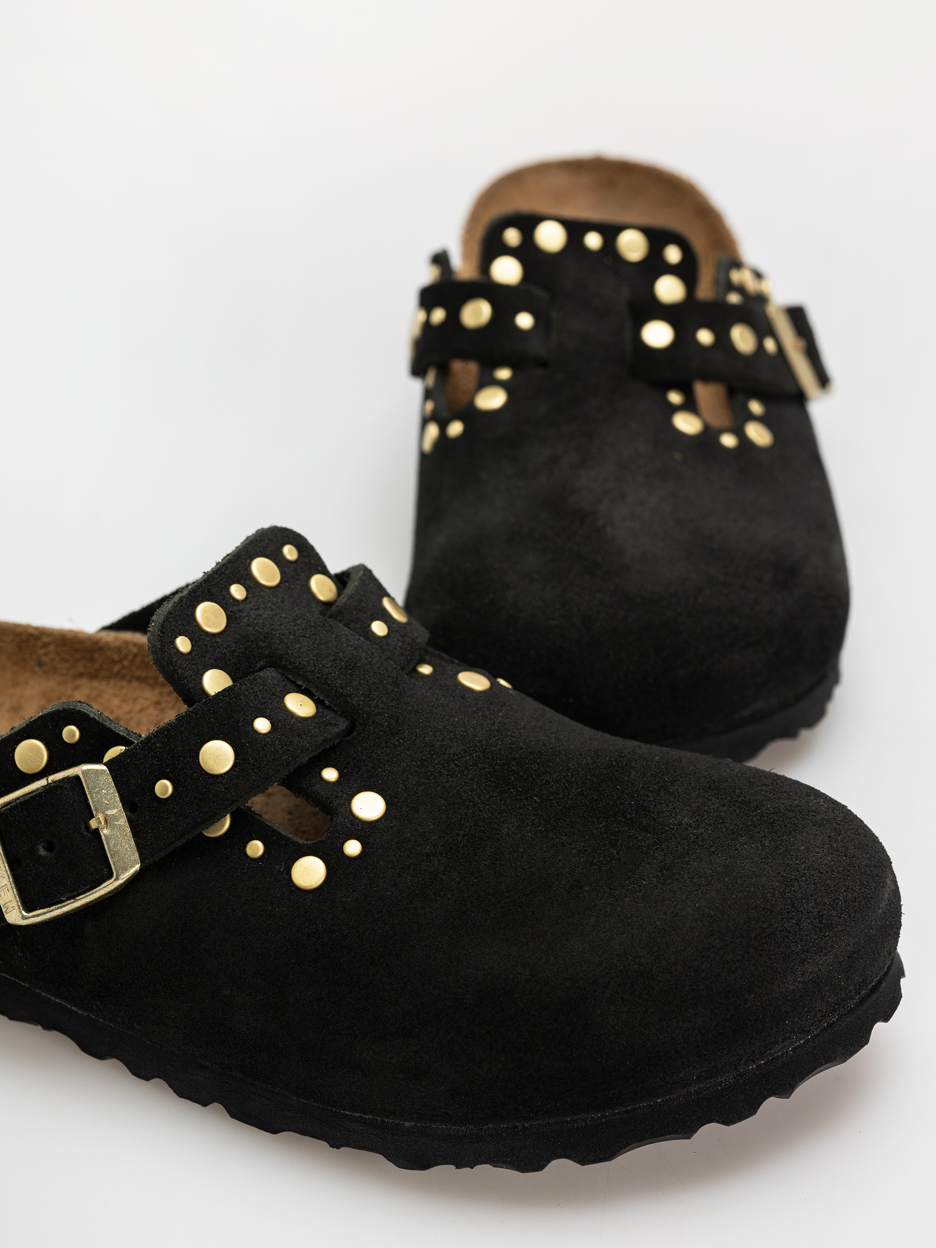 Plážovky Birkenstock Boston Rivets Suede Leather Narrow Wmn (black)