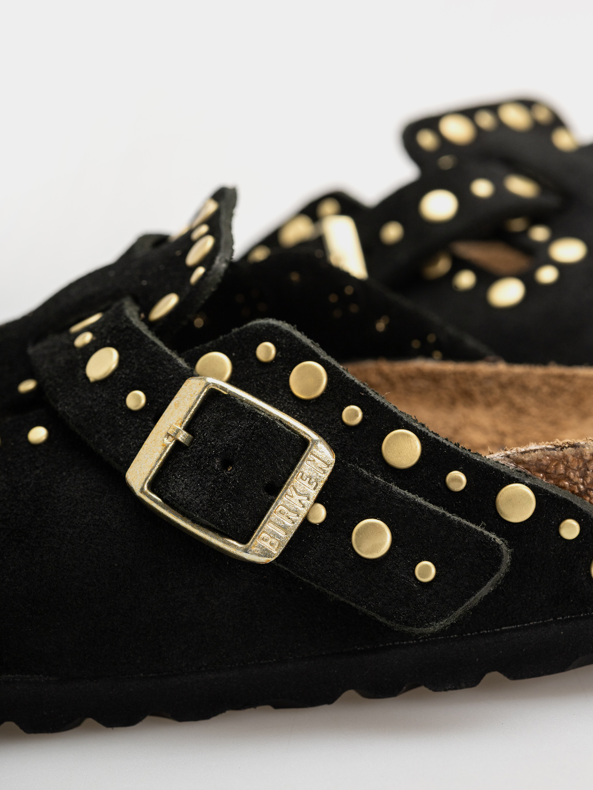 Plážovky Birkenstock Boston Rivets Suede Leather Narrow Wmn (black)