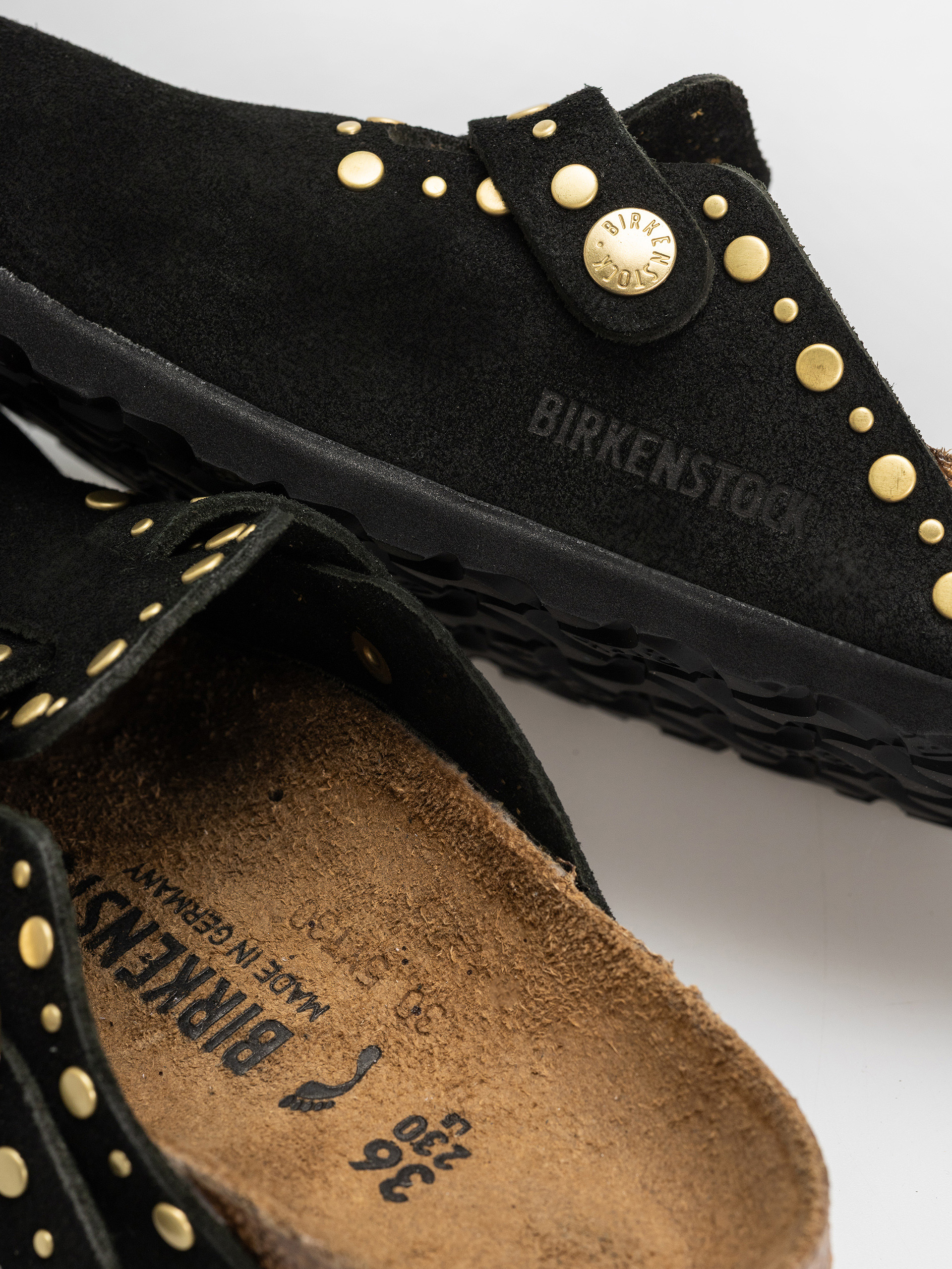 Plážovky Birkenstock Boston Rivets Suede Leather Narrow Wmn (black)