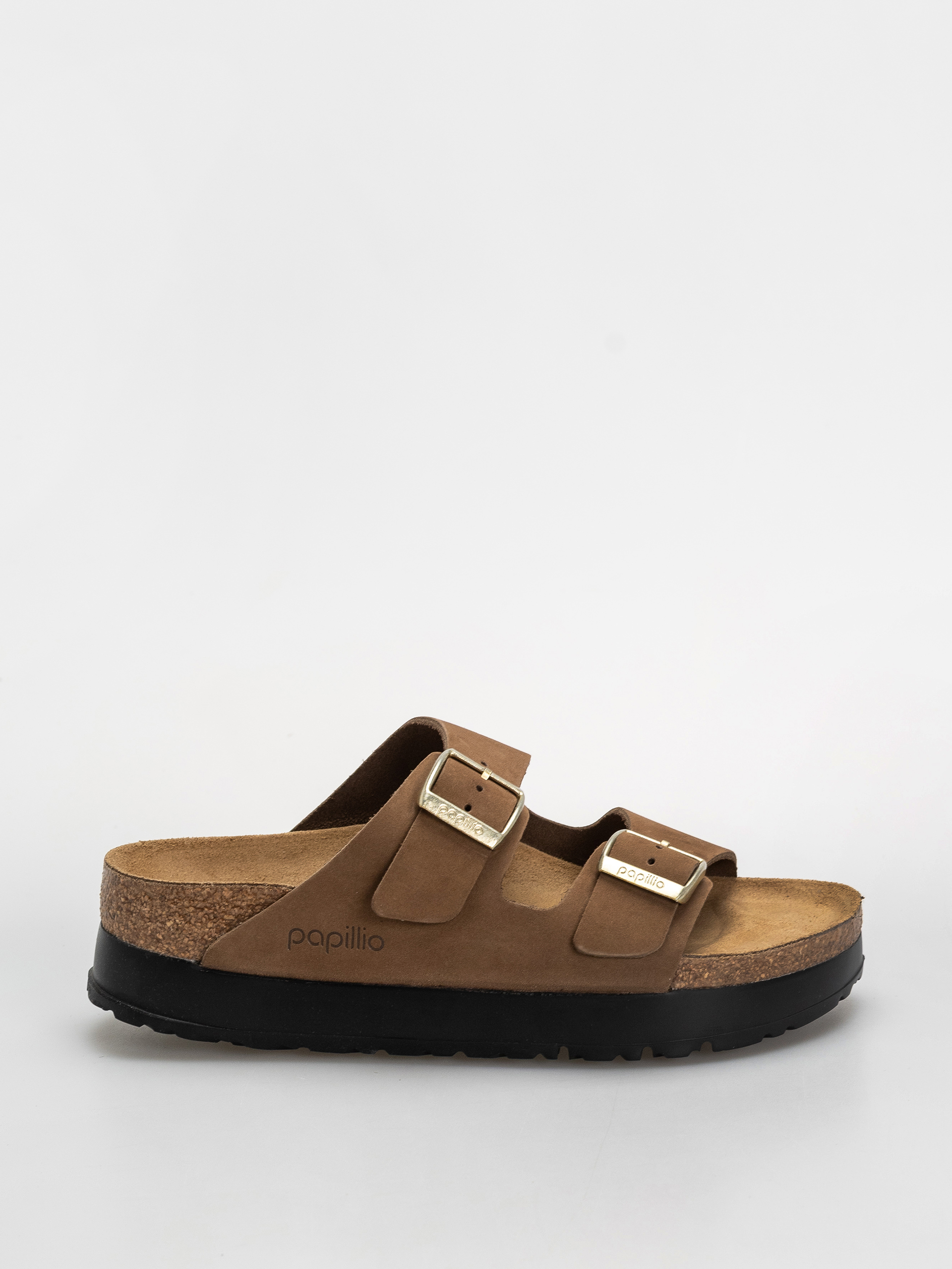 Plážovky Birkenstock Arizona Flex Platform Nubuck Leather Narrow Wmn (dark tea)