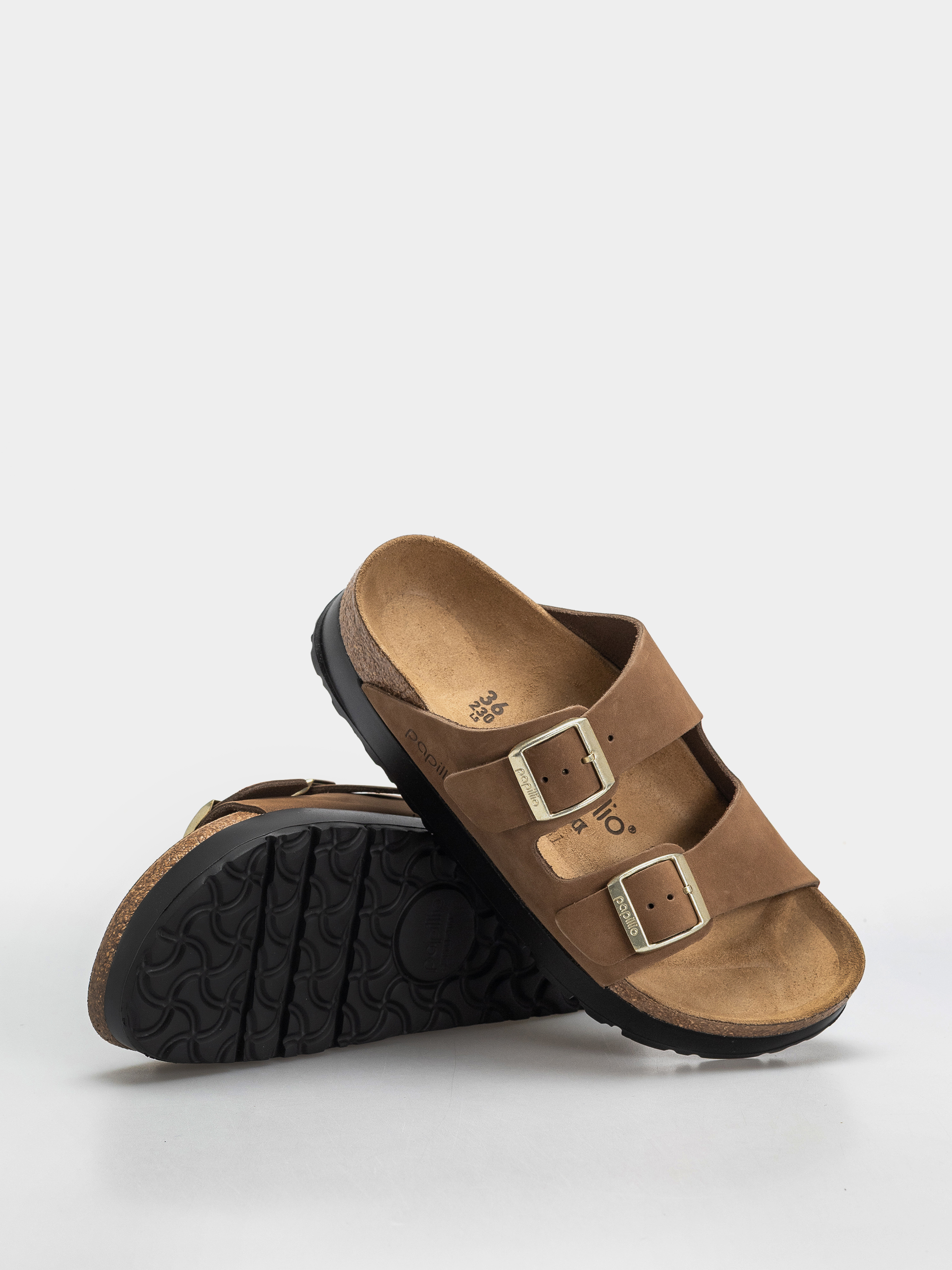 Plážovky Birkenstock Arizona Flex Platform Nubuck Leather Narrow Wmn (dark tea)