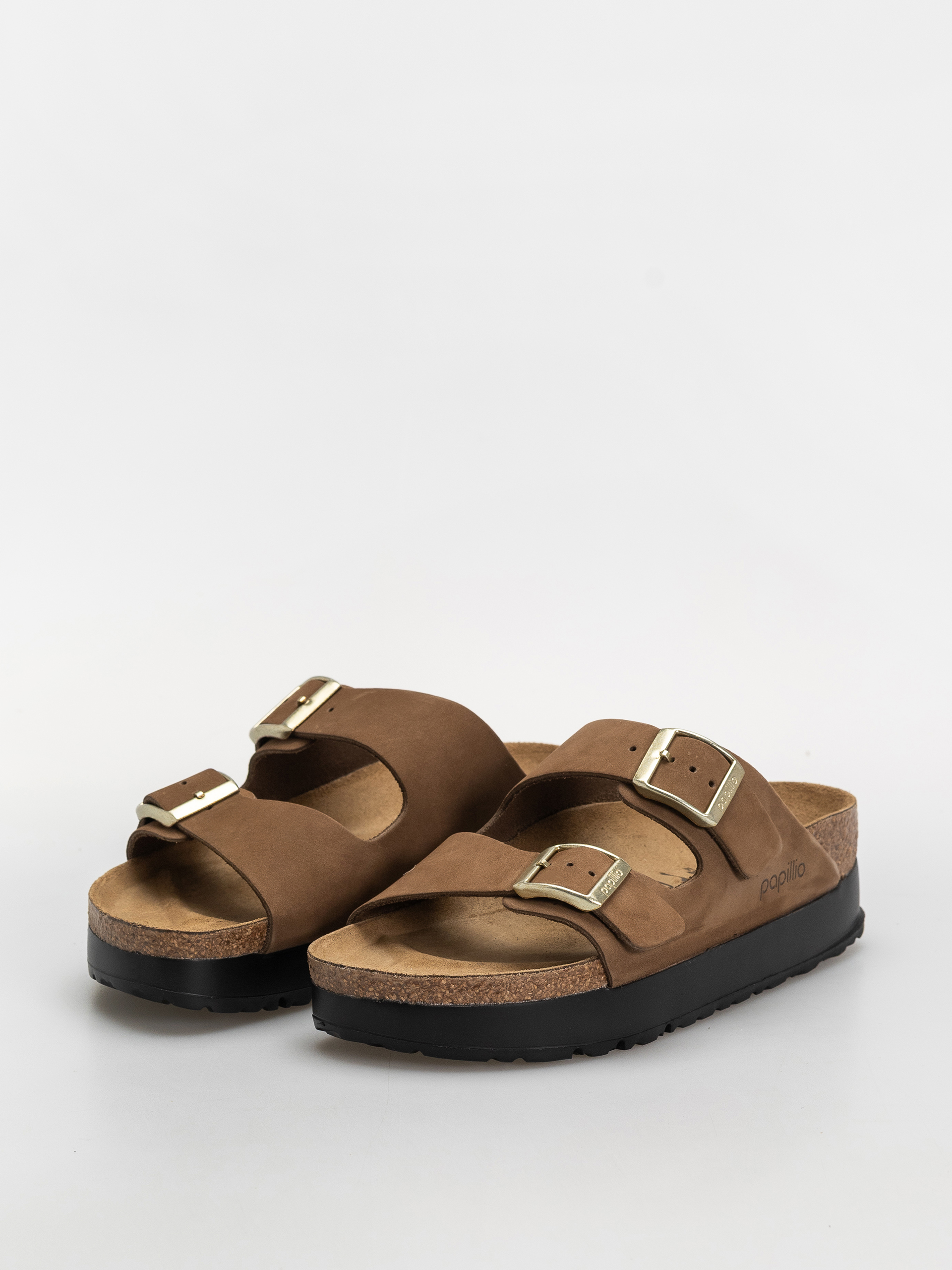 Plážovky Birkenstock Arizona Flex Platform Nubuck Leather Narrow Wmn (dark tea)