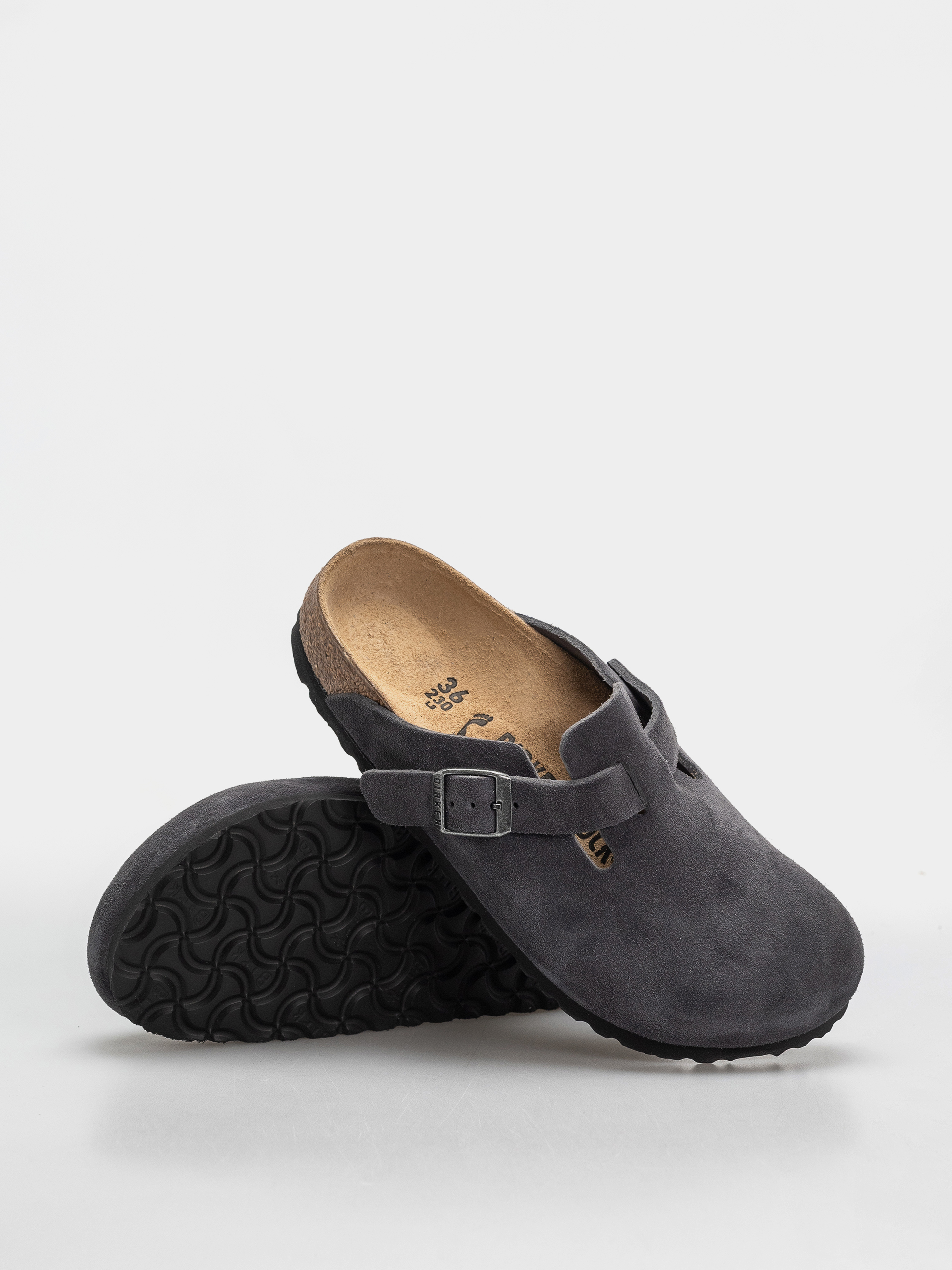 Plážovky Birkenstock Boston Suede Leather Narrow (charcoal)