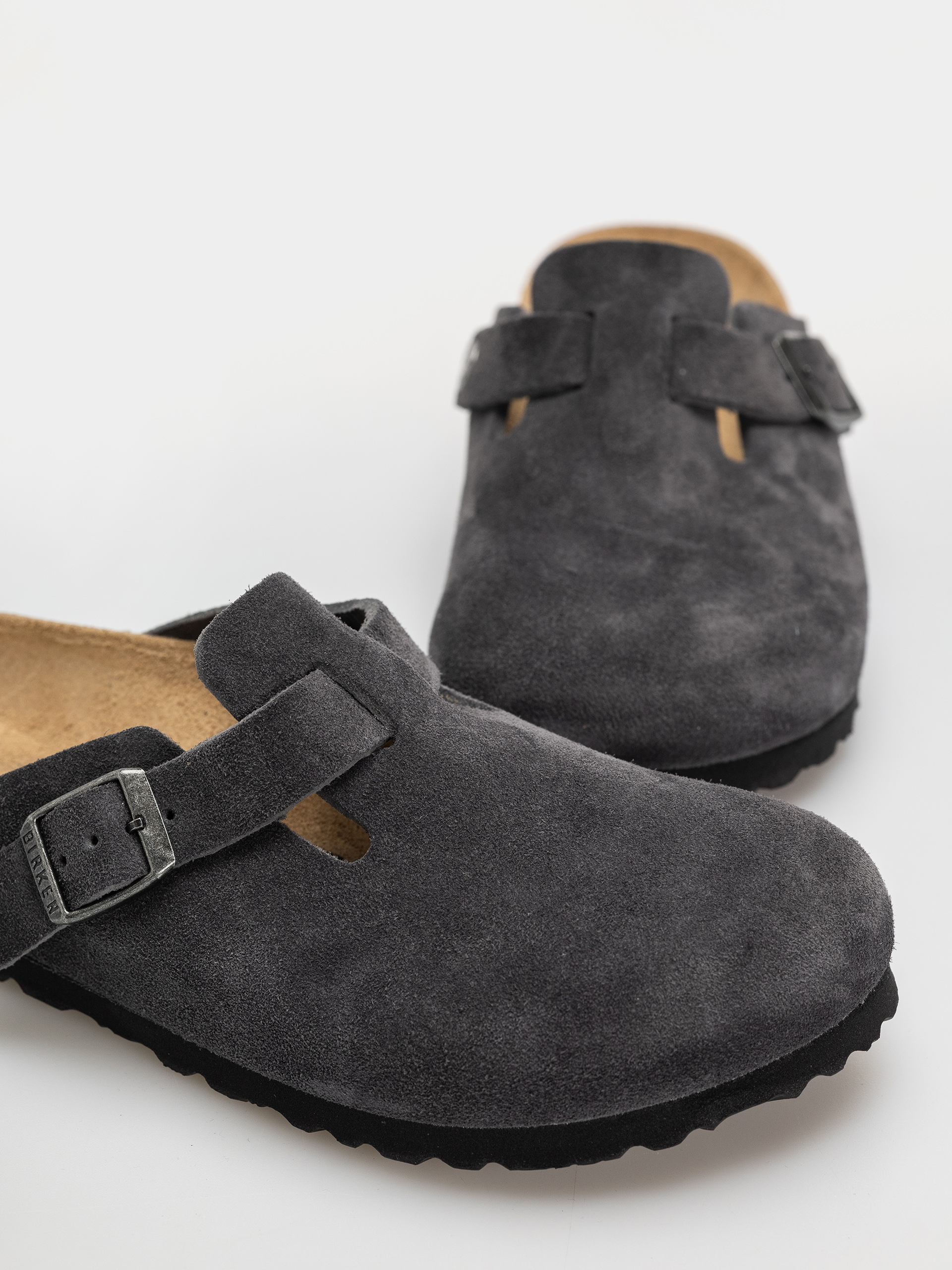 Plážovky Birkenstock Boston Suede Leather Narrow (charcoal)