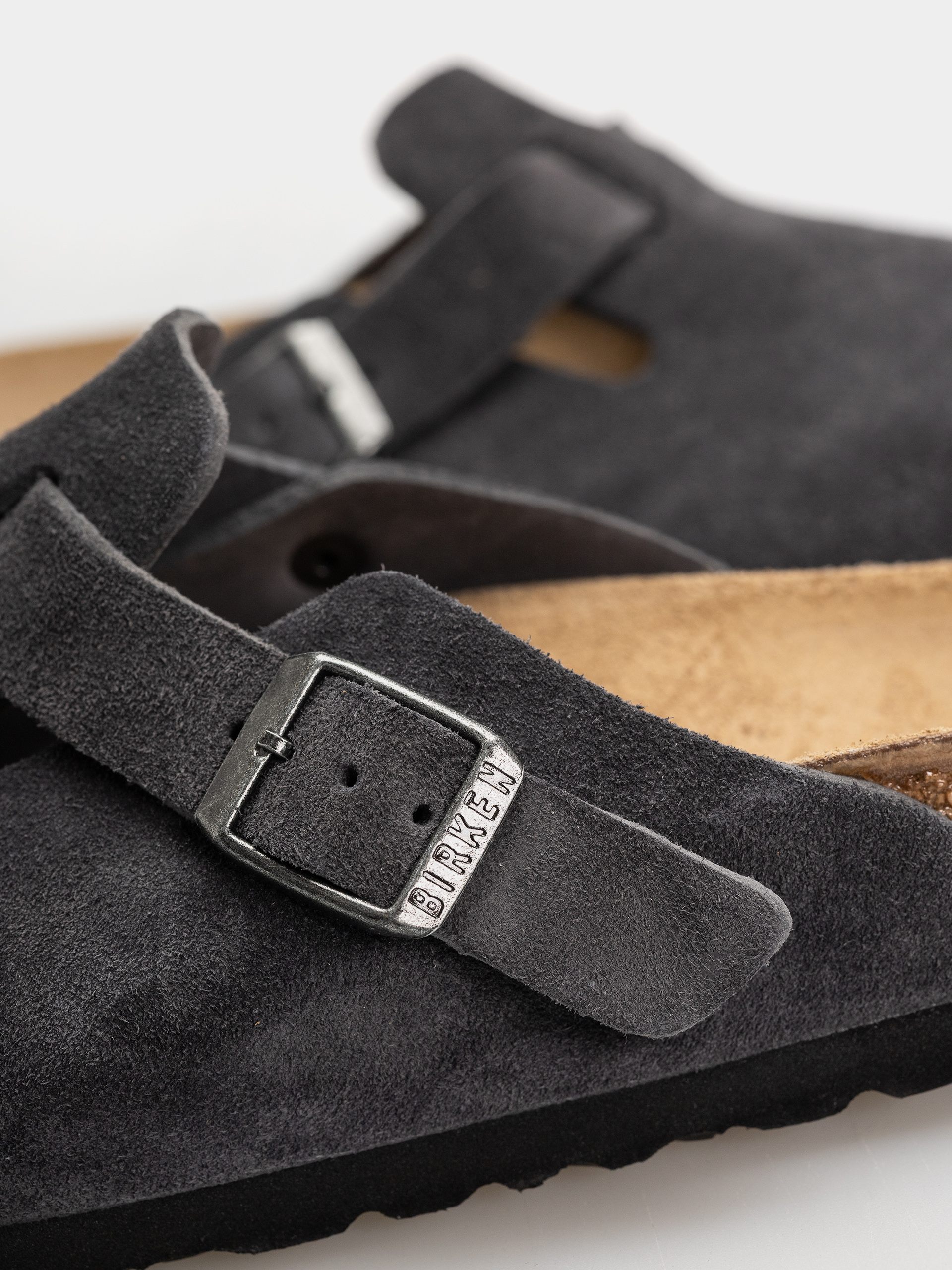 Plážovky Birkenstock Boston Suede Leather Narrow (charcoal)