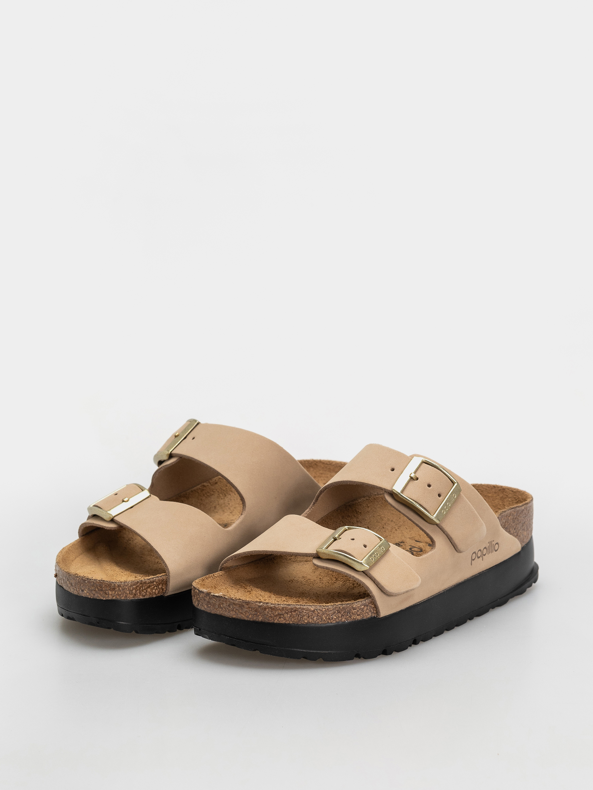 Plážovky Birkenstock Arizona Flex Platform Nubuck Leather Narrow Wmn (sandcastle)