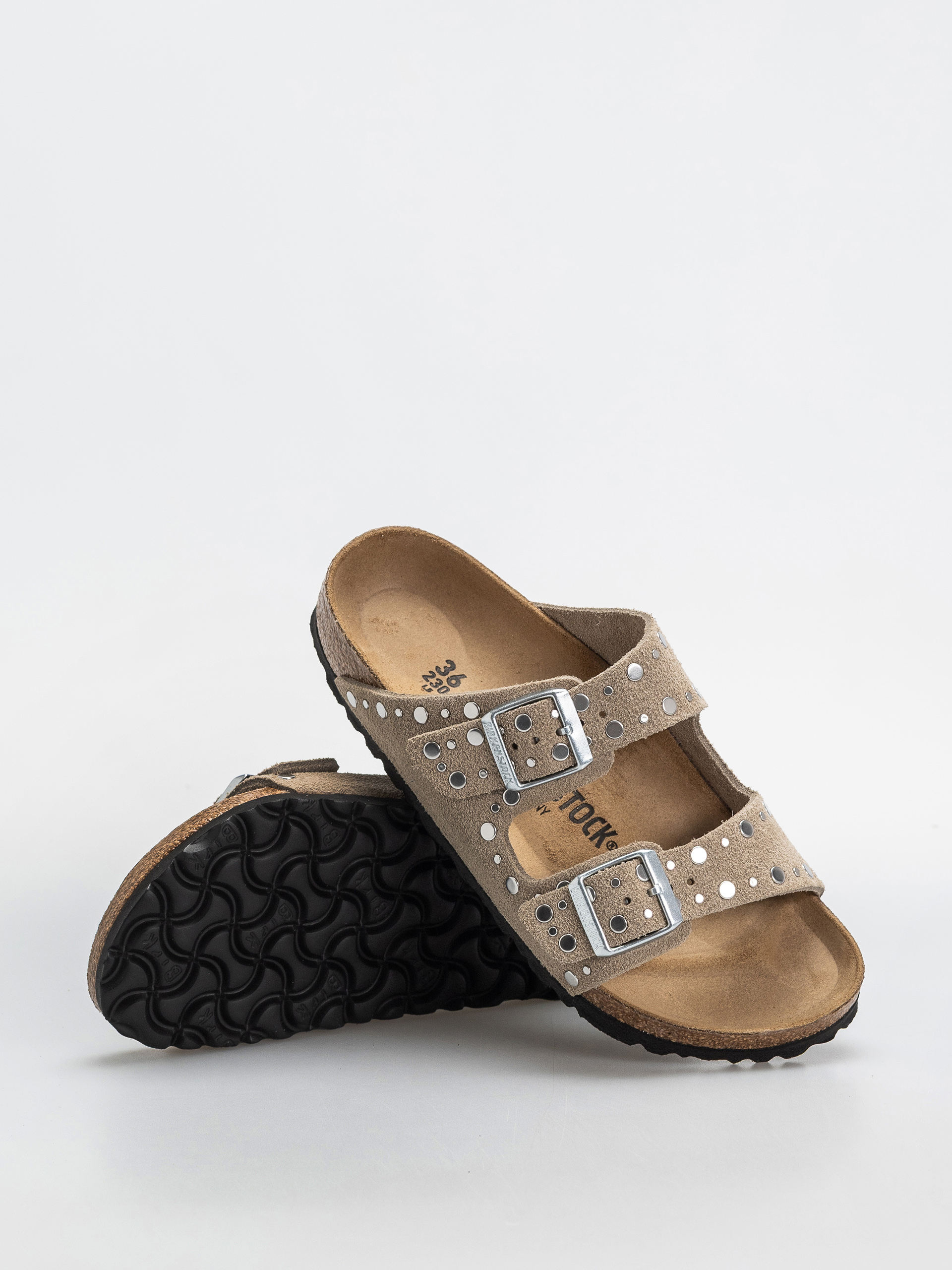 Plážovky Birkenstock Arizona Rivets Suede Leather Narrow Wmn (taupe)