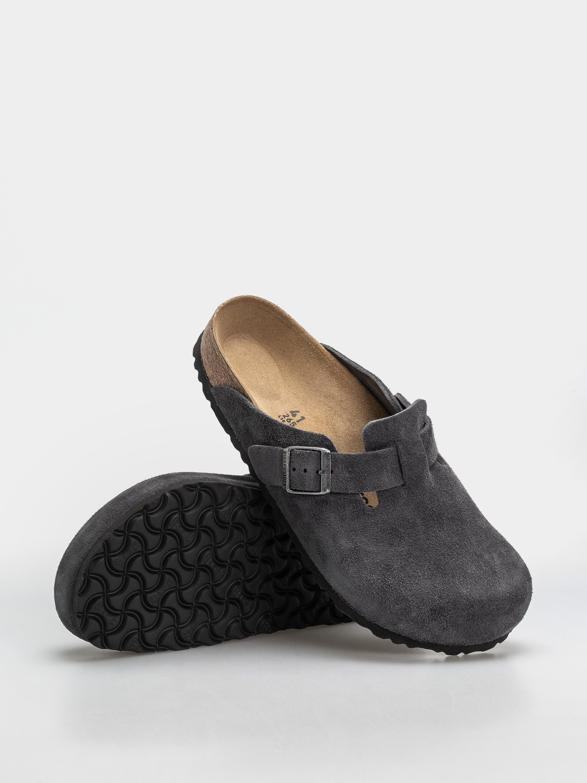Plážovky Birkenstock Boston Suede Leather Regular (charcoal)