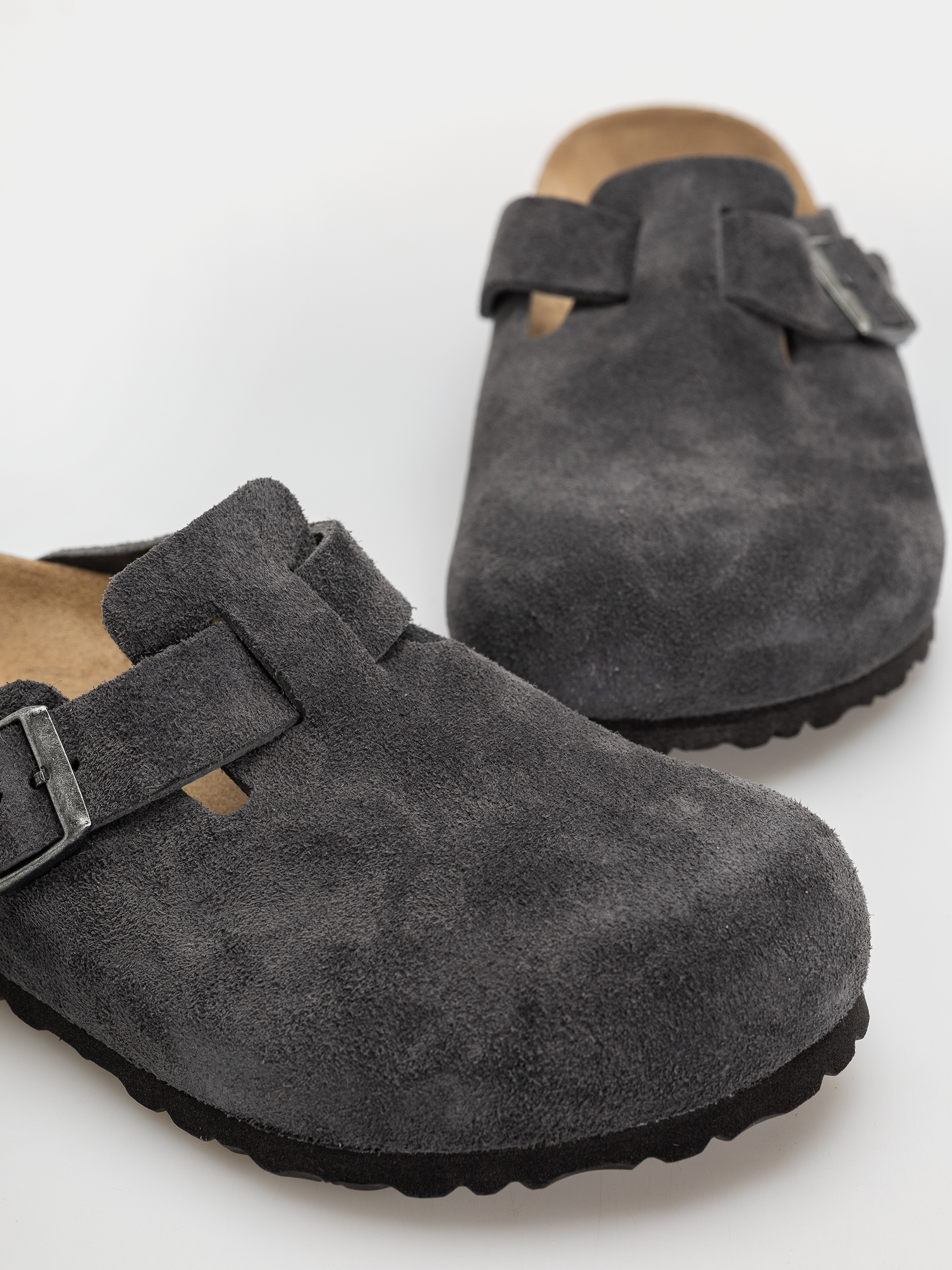 Plážovky Birkenstock Boston Suede Leather Regular (charcoal)