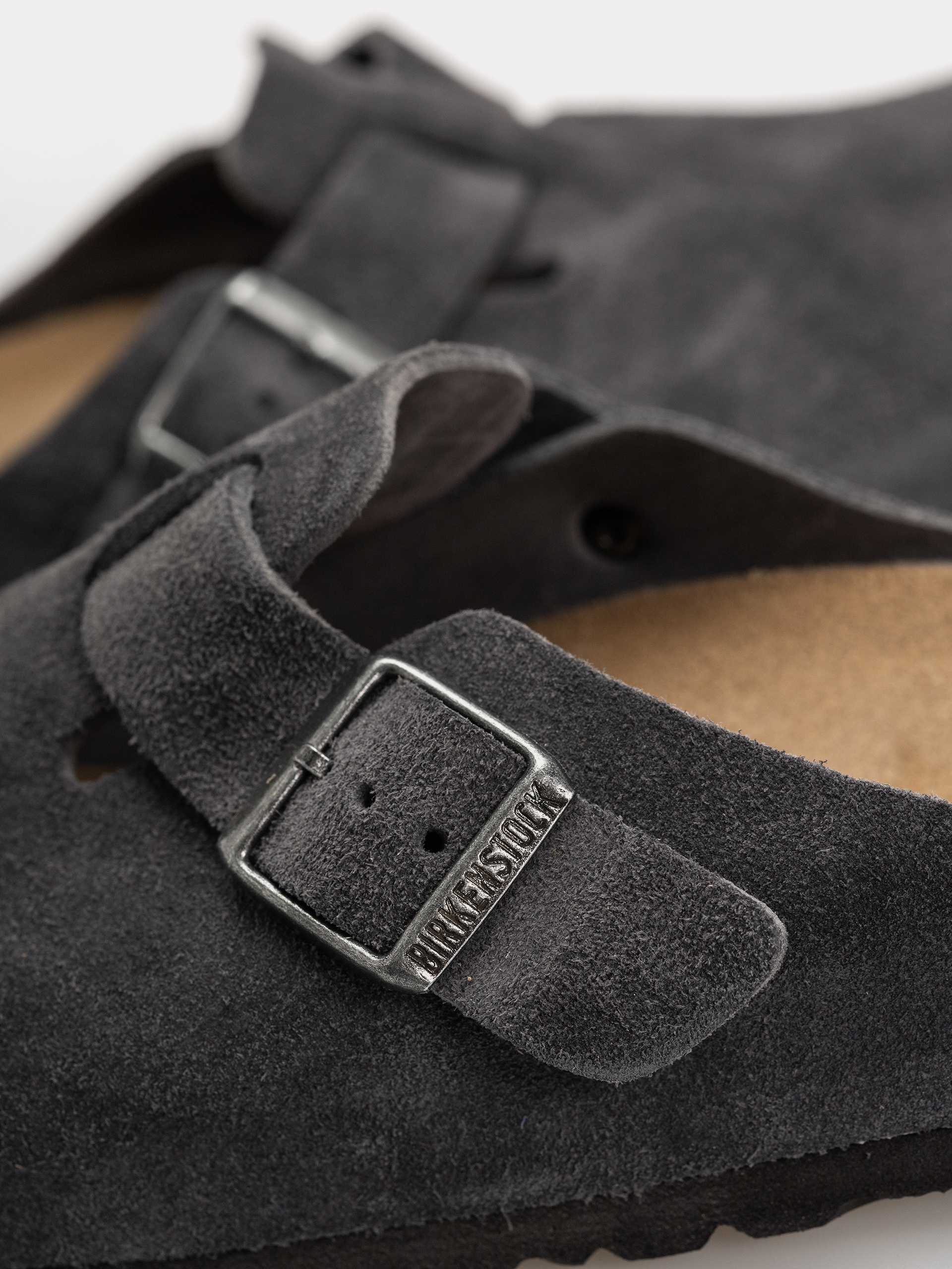 Plážovky Birkenstock Boston Suede Leather Regular (charcoal)