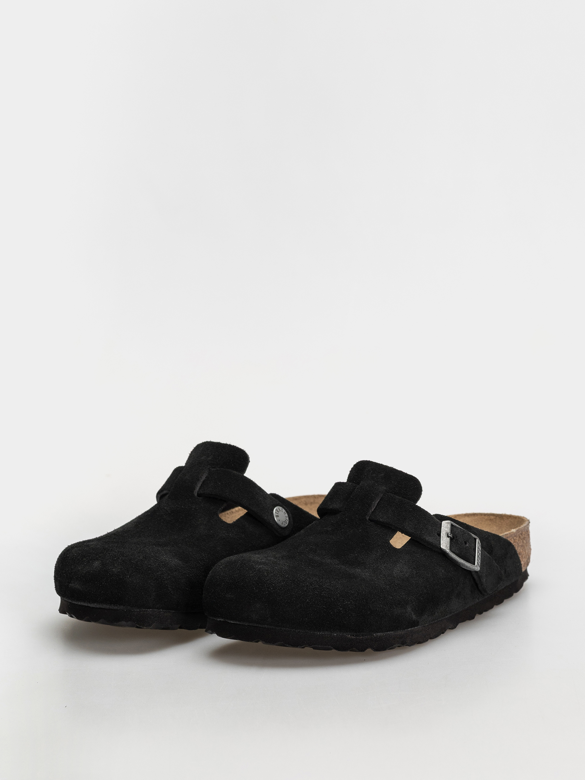 Plážovky Birkenstock Boston Suede Leather Regular (black)