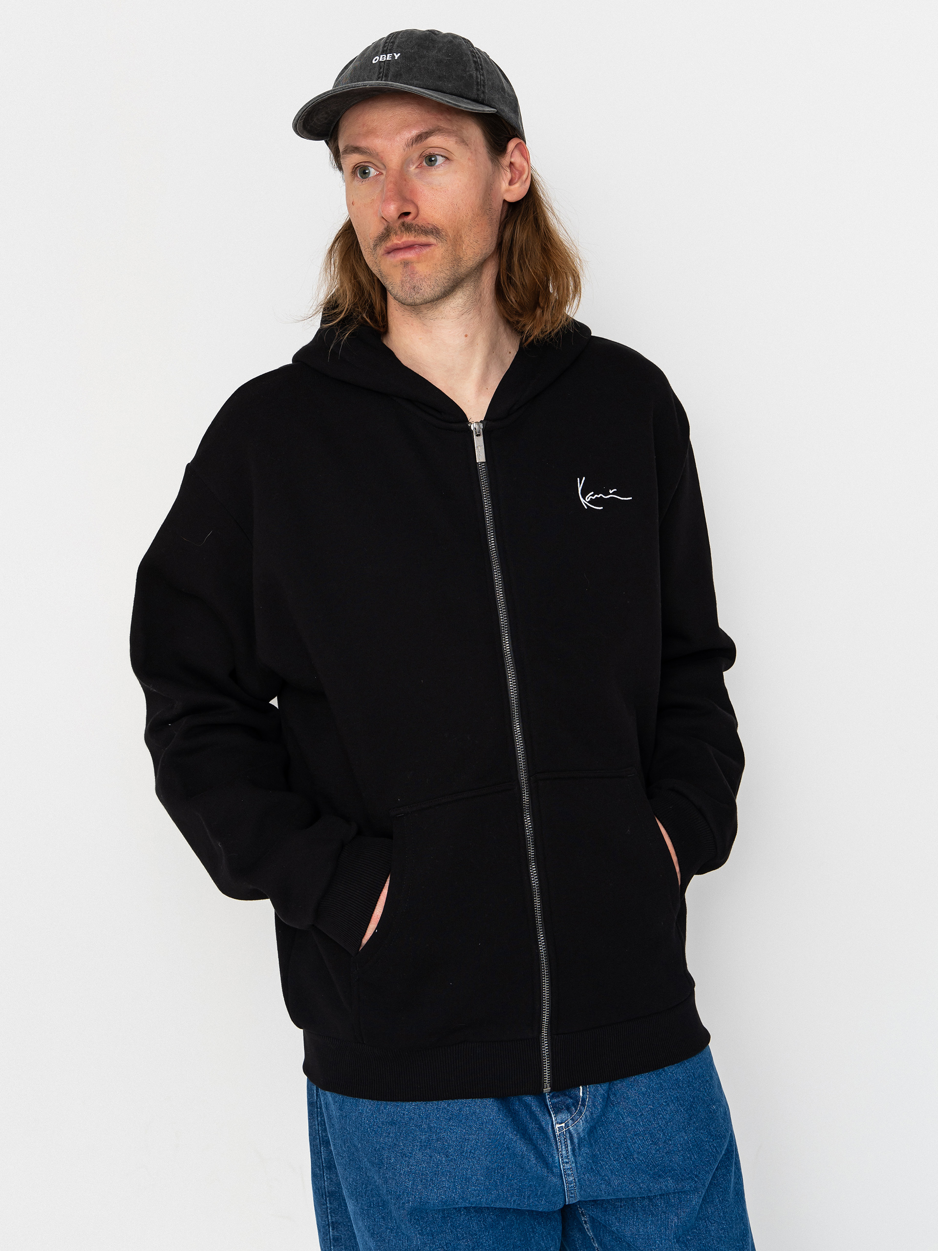 Mikina s kapucí Karl Kani Chest Signature Essential ZHD (dark grey)