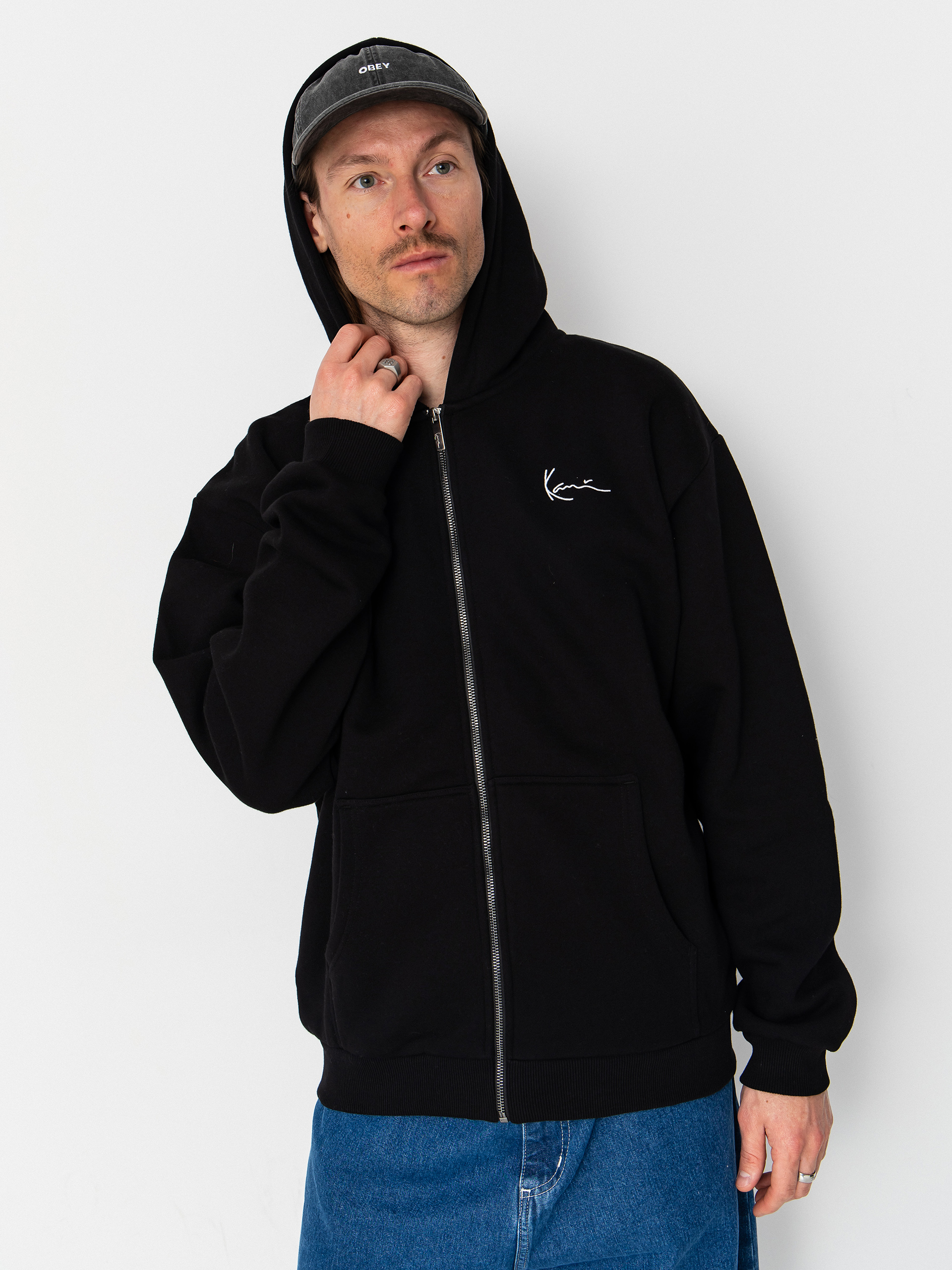 Mikina s kapucí Karl Kani Chest Signature Essential ZHD (dark grey)