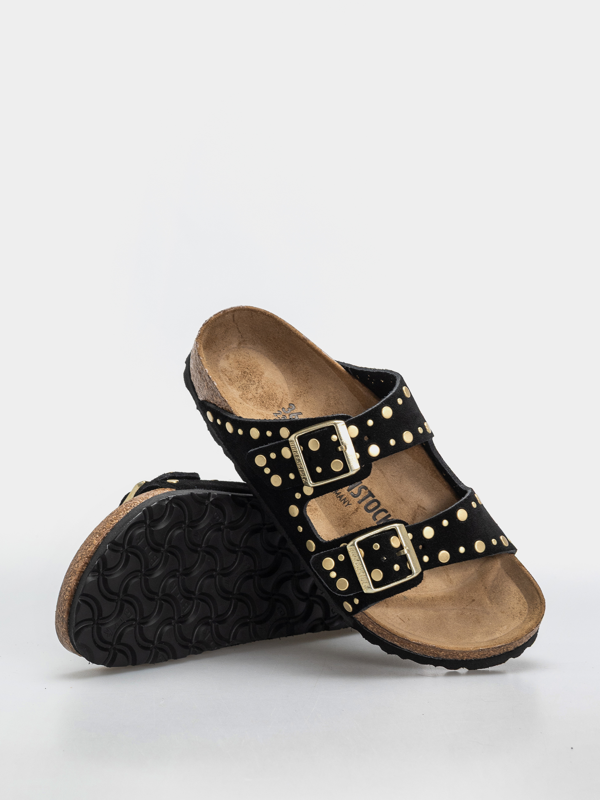 Plážovky Birkenstock Arizona Rivets Suede Leather Narrow Wmn (black)