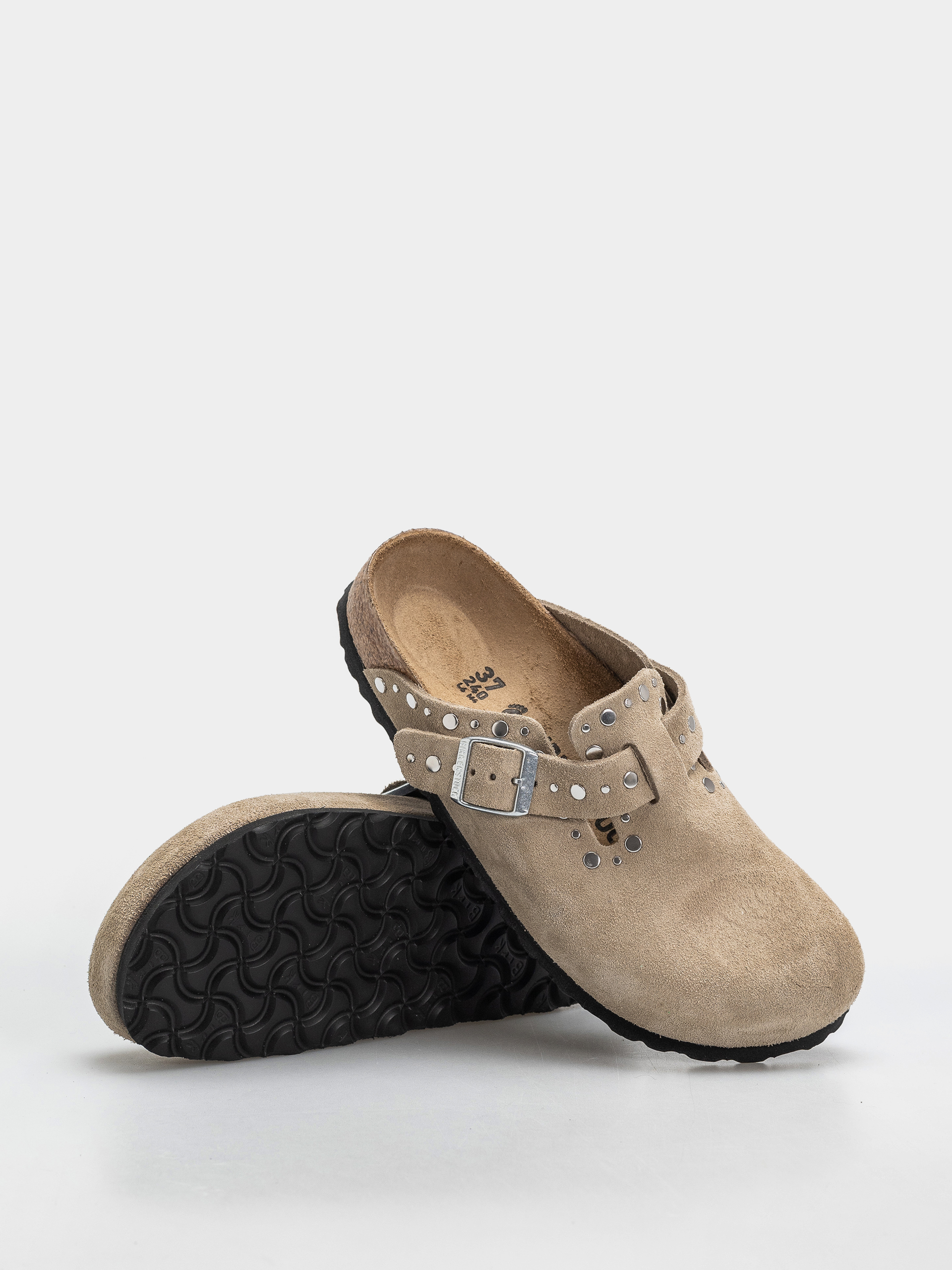 Plážovky Birkenstock Boston Rivets Suede Leather Narrow Wmn (taupe)