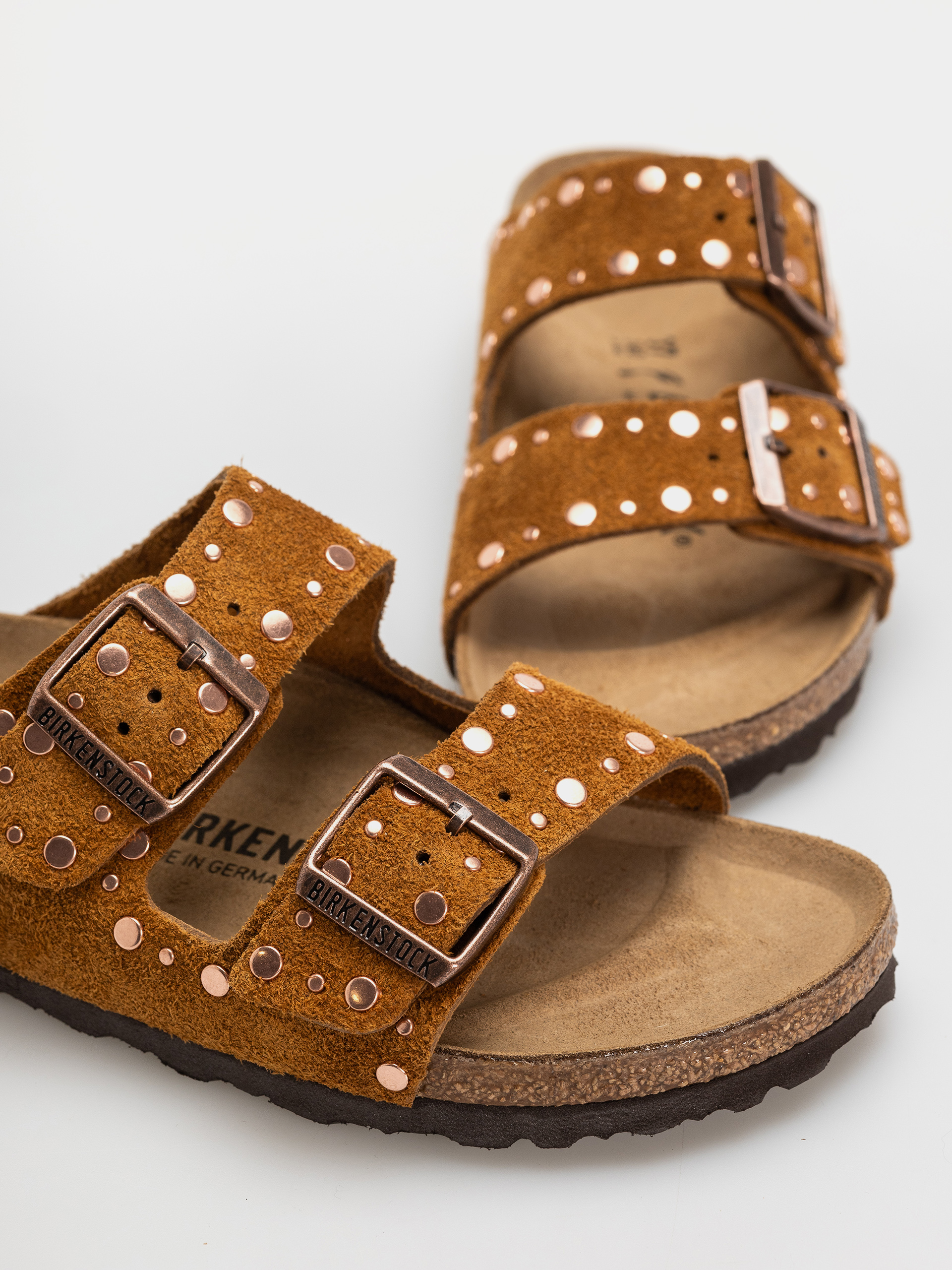 Plážovky Birkenstock Arizona Rivets Suede Leather Narrow Wmn (mink)