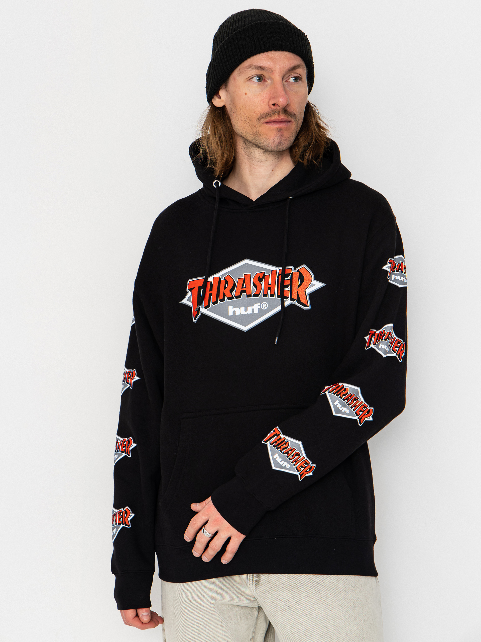 Mikina s kapucí HUF X Thrasher Logo HD (black)