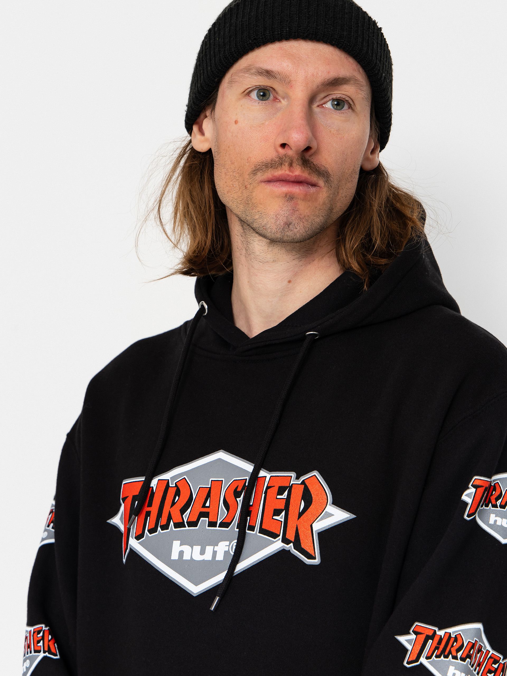 Mikina s kapucí HUF X Thrasher Logo HD (black)
