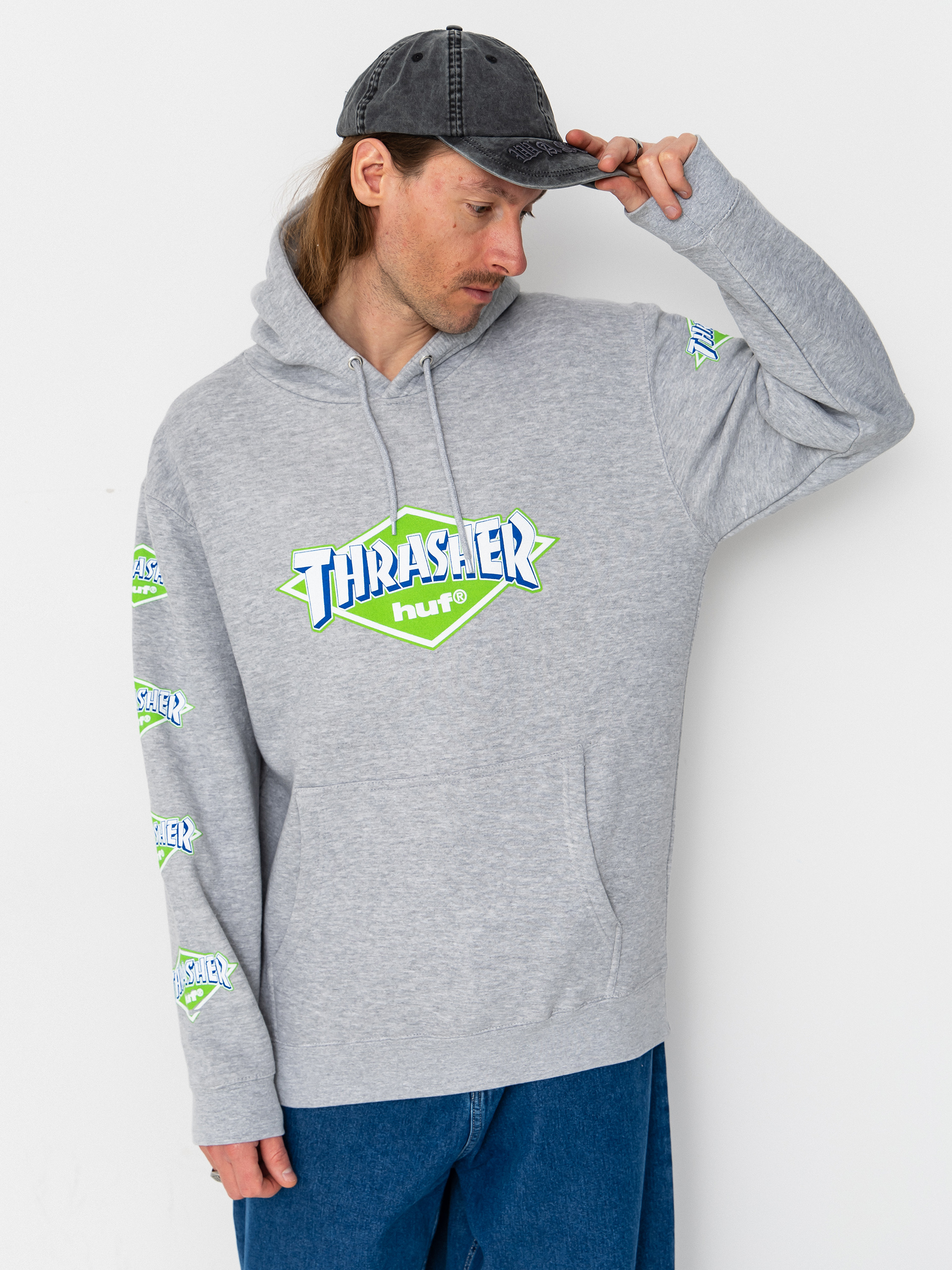 Mikina s kapucí HUF X Thrasher Logo HD (heather grey)