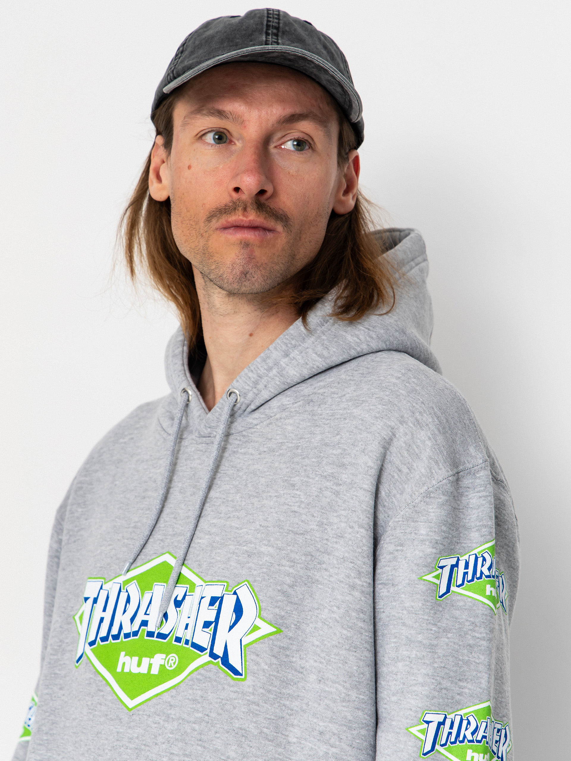 Mikina s kapucí HUF X Thrasher Logo HD (heather grey)