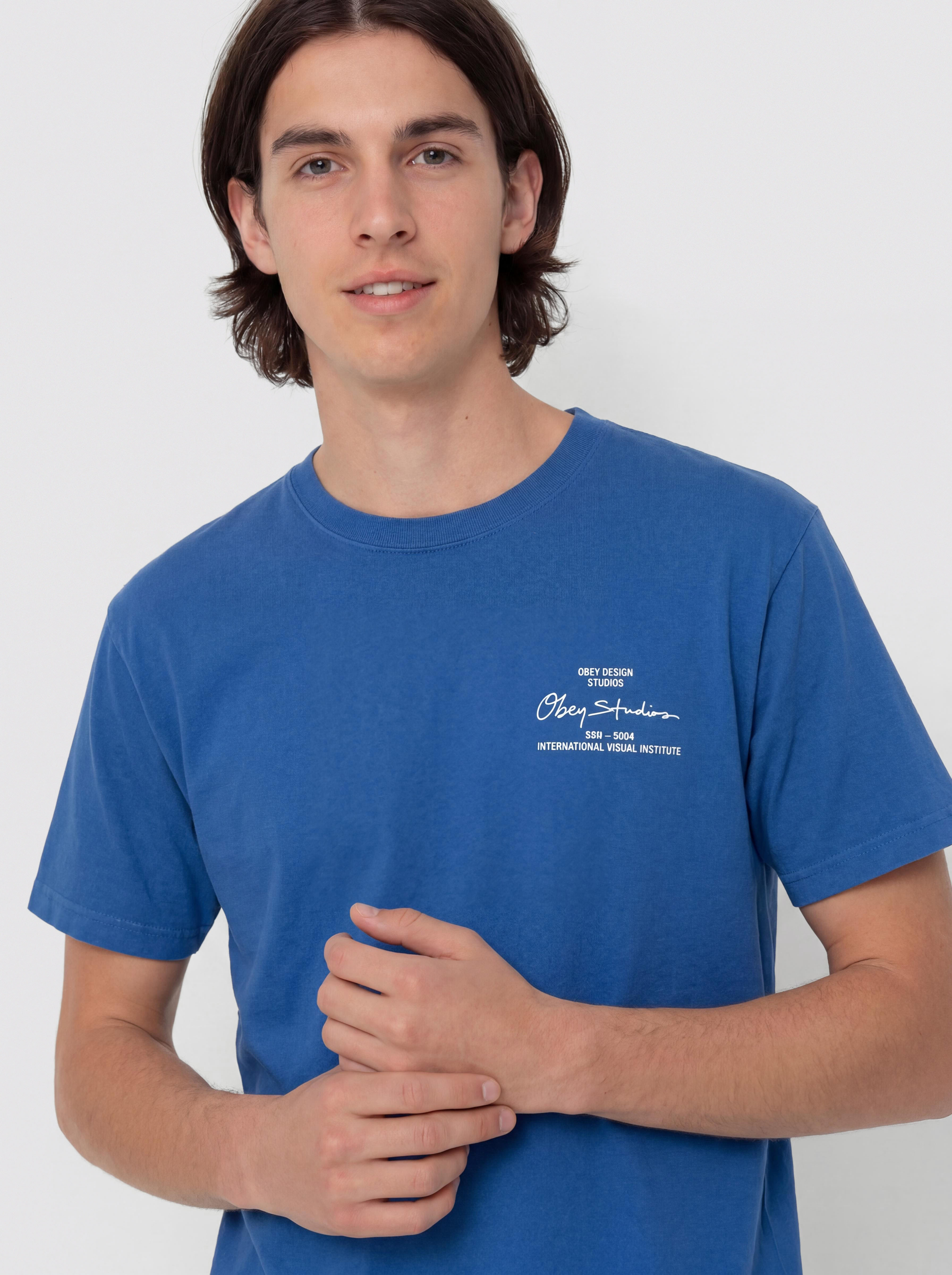 Tričko OBEY Institute (pigment electric indigo)