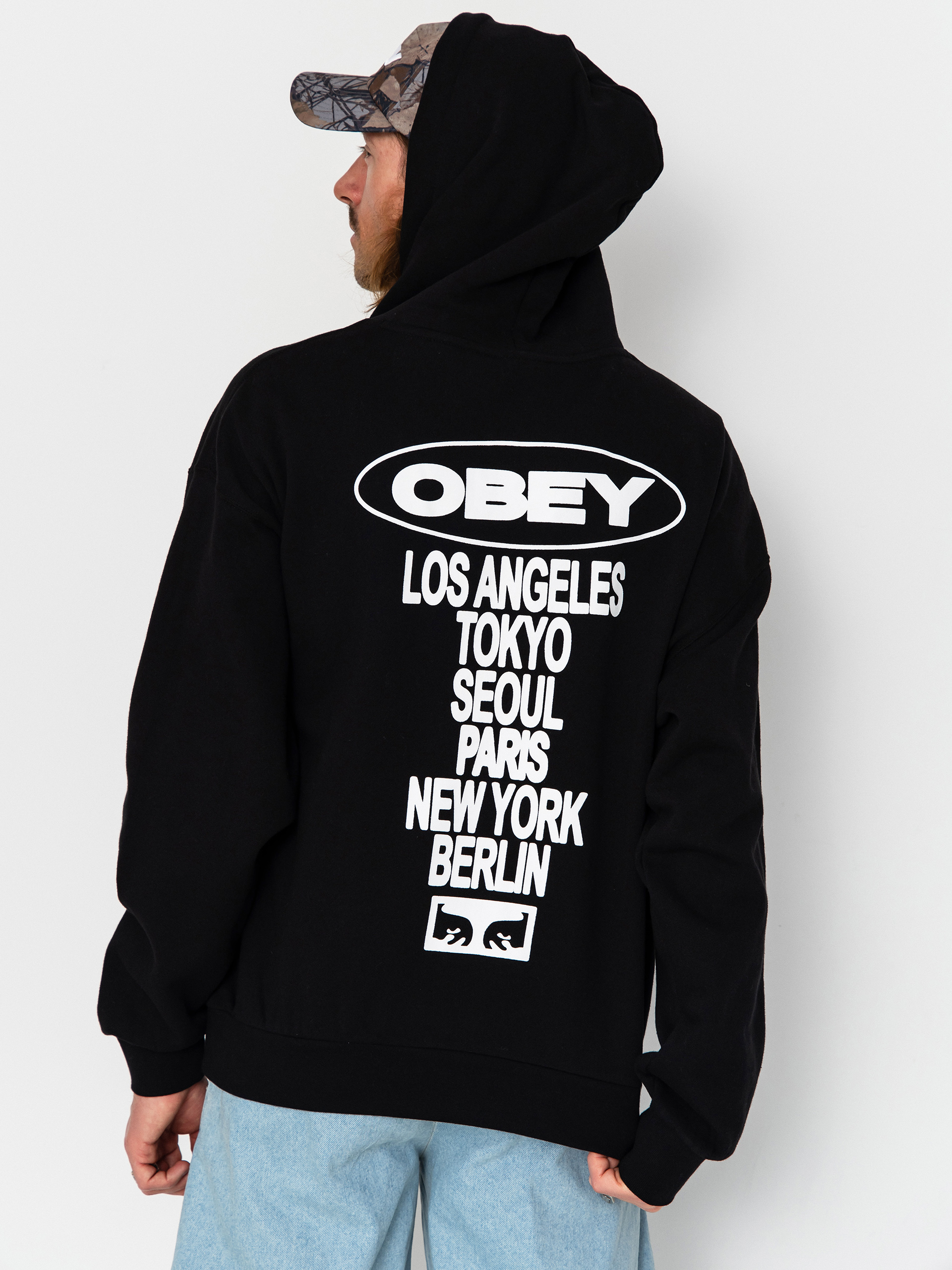 Mikina s kapucí OBEY Oval Cities HD (black)