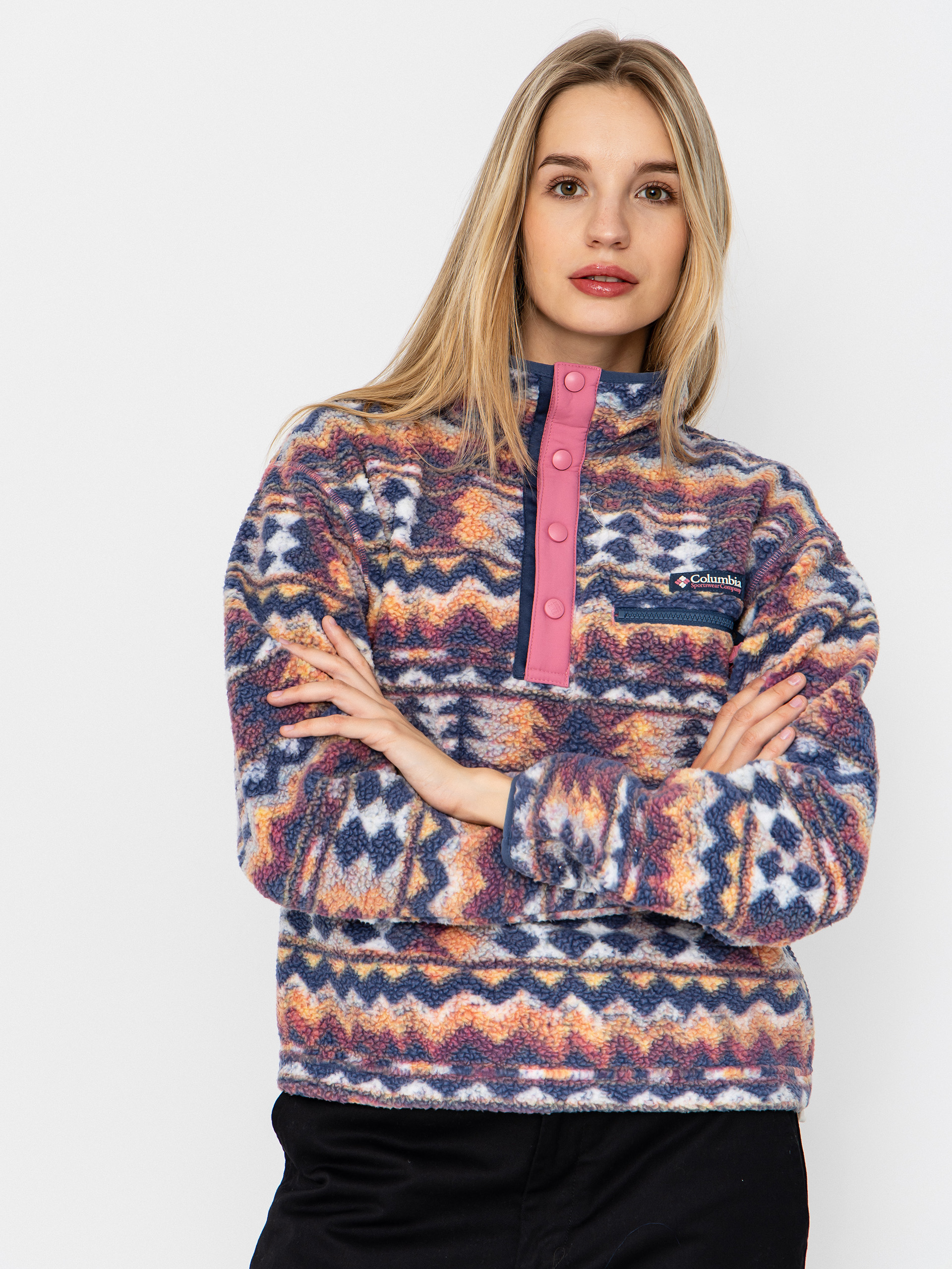 Fleecovu00e1 mikina Columbia Helvetia II Printed Cropped Half Snap Wmn (sea salt/retrotree)