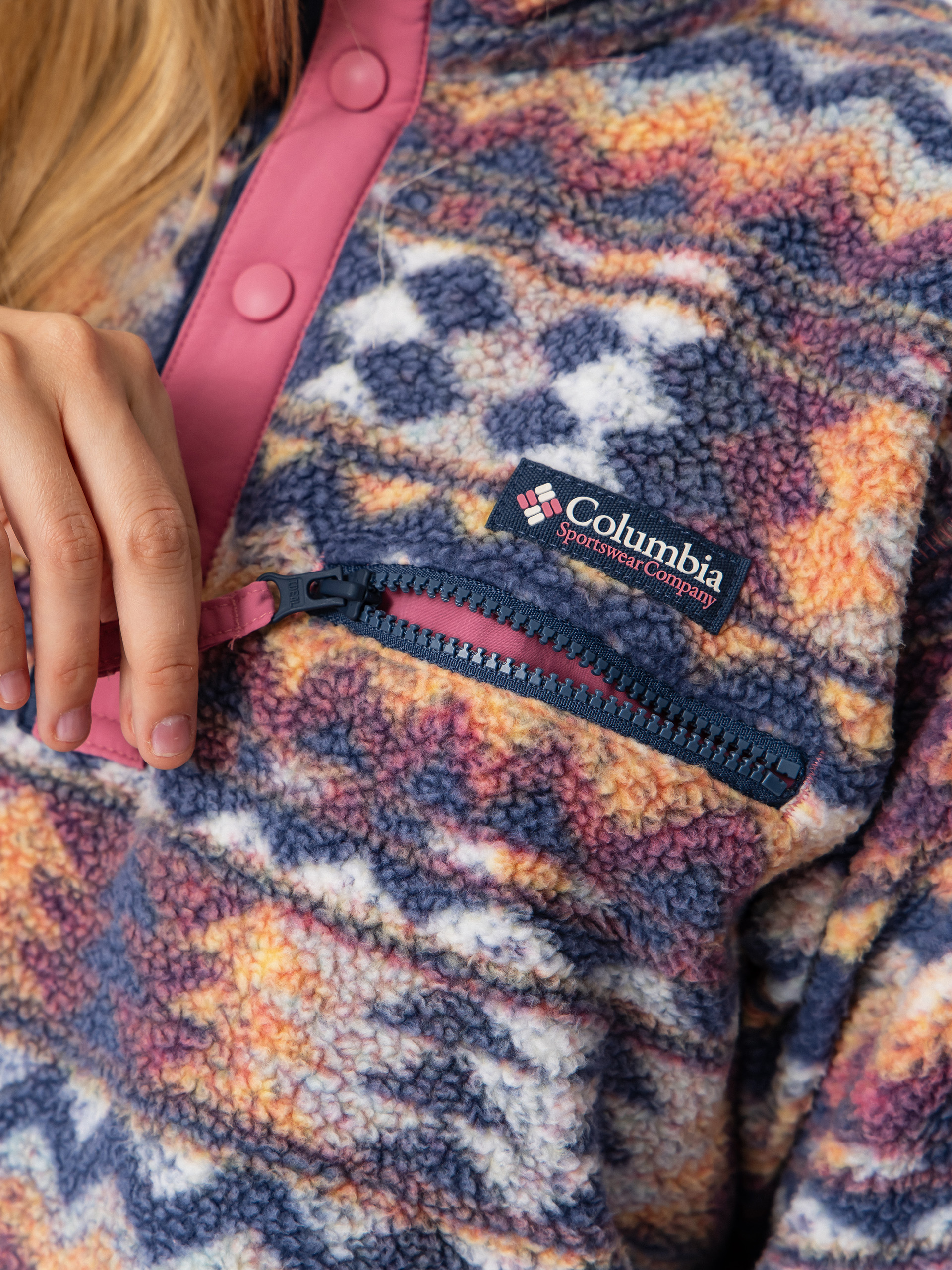 Dámský Fleecová mikina Columbia Helvetia II Printed Cropped Half Snap (sea salt/retrotree)