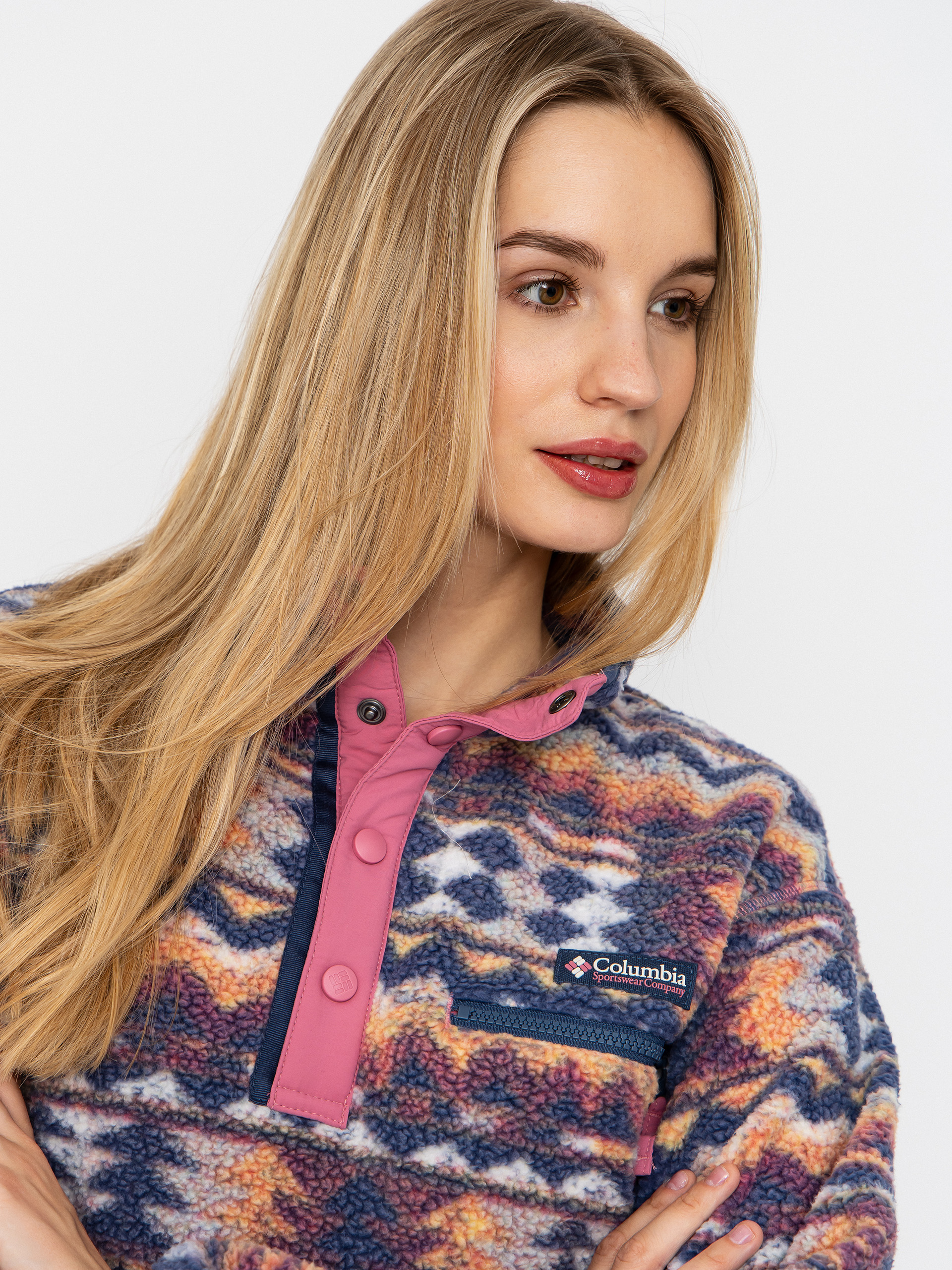 Dámský Fleecová mikina Columbia Helvetia II Printed Cropped Half Snap (sea salt/retrotree)