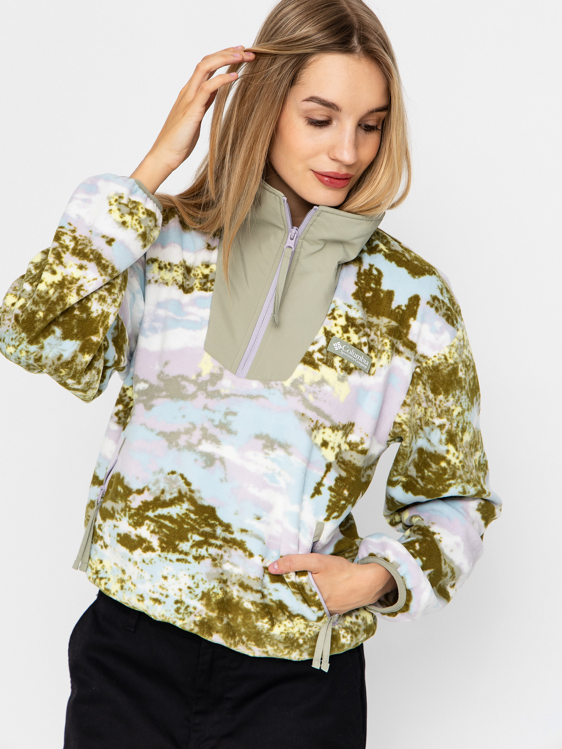 Dámský Fleecová mikina Columbia Sequoia Grove Printed Half Zip (citron haze/fieldaze)