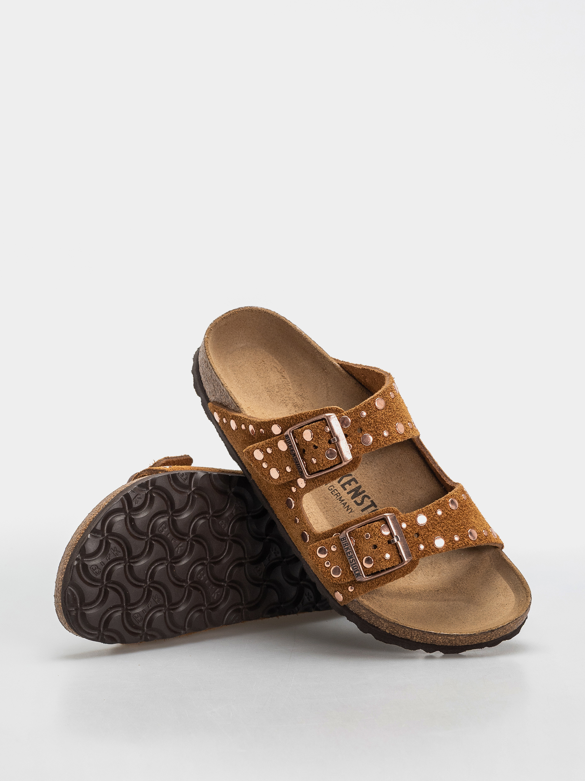 Plážovky Birkenstock Arizona Rivets Suede Leather Narrow Wmn (mink)