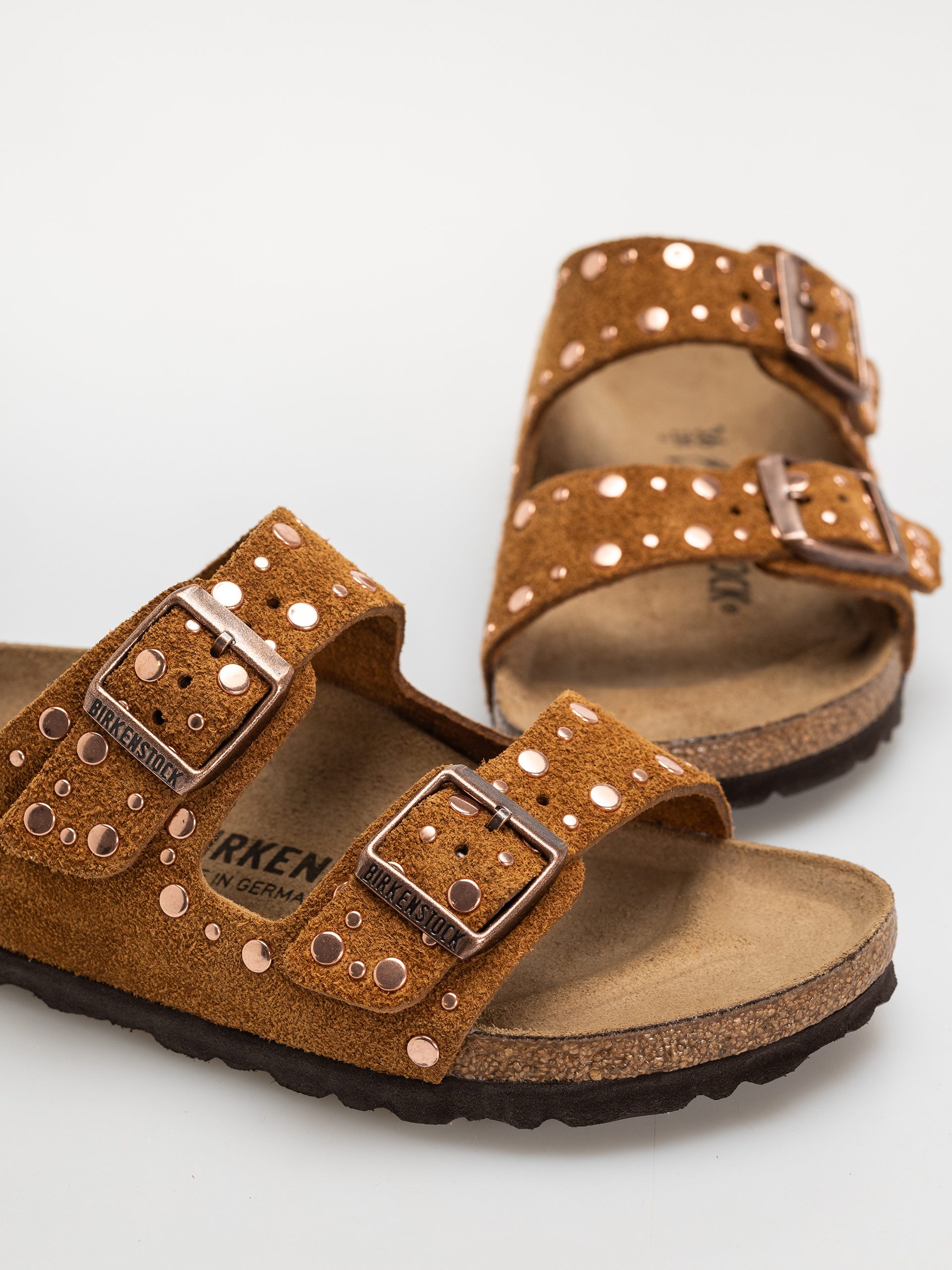 Plážovky Birkenstock Arizona Rivets Suede Leather Narrow Wmn (mink)