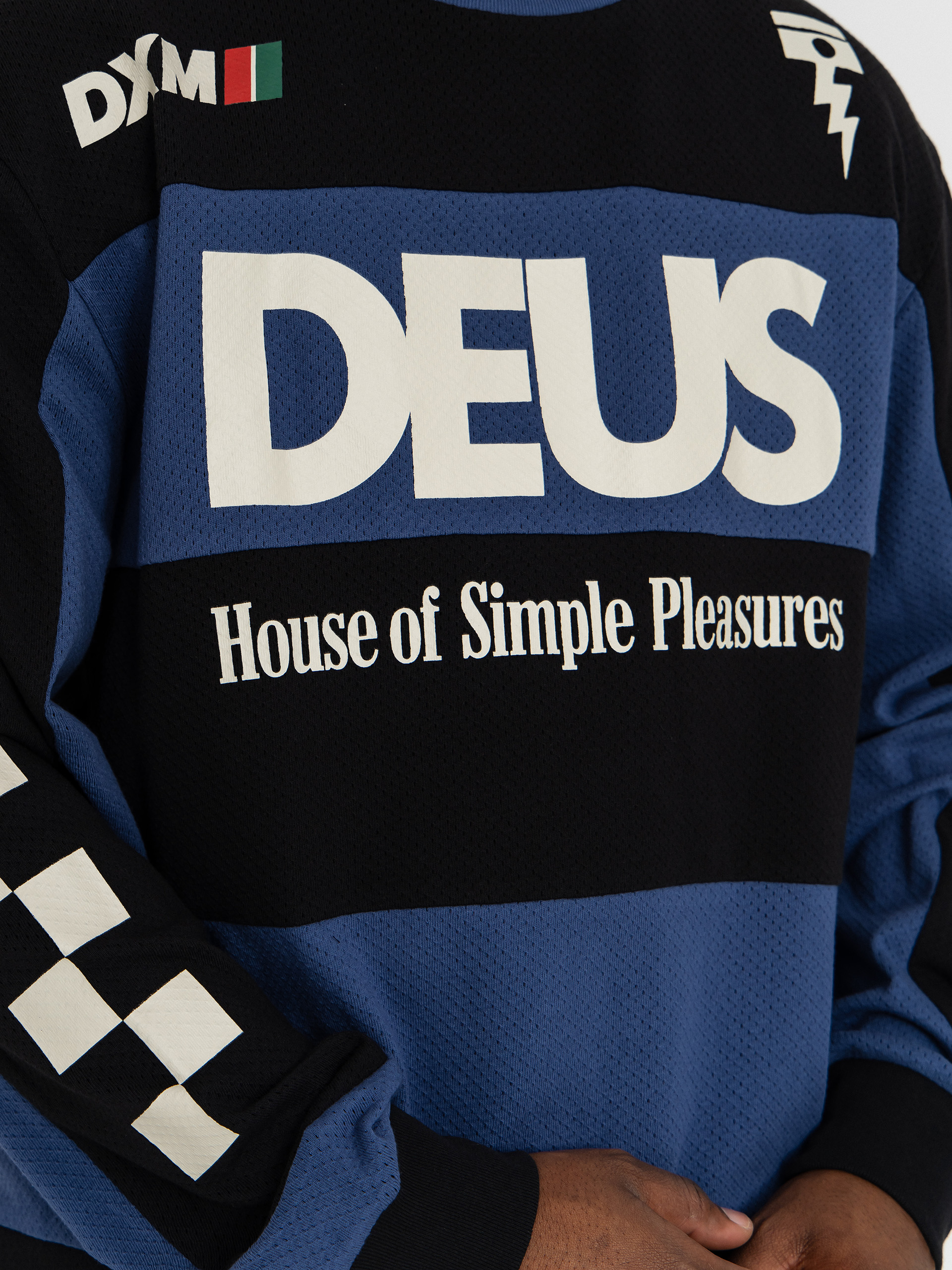 Tričko Deus Ex Machina Vilander Moto Jersey (mechanic blue combo)