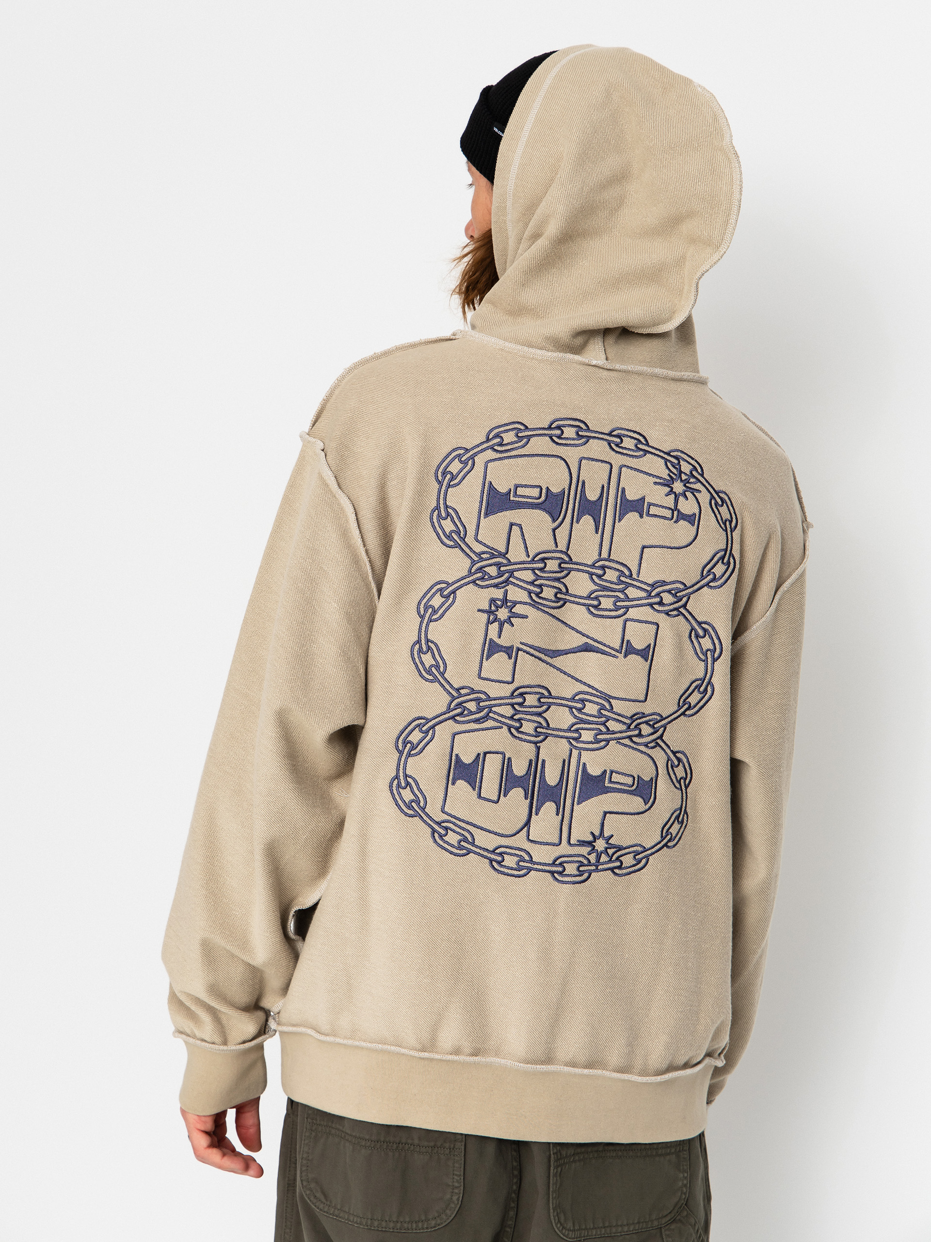 Mikina s kapucí RipNDip Linked Up Reverse Stitched HD (khaki)